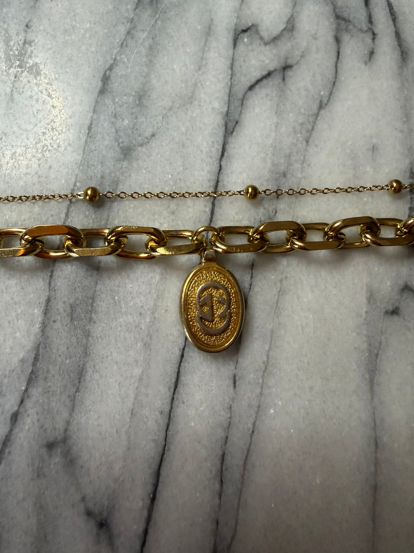 Authentic Vintage Gucci (2) Upcycle Gold Beads Layers Necklace