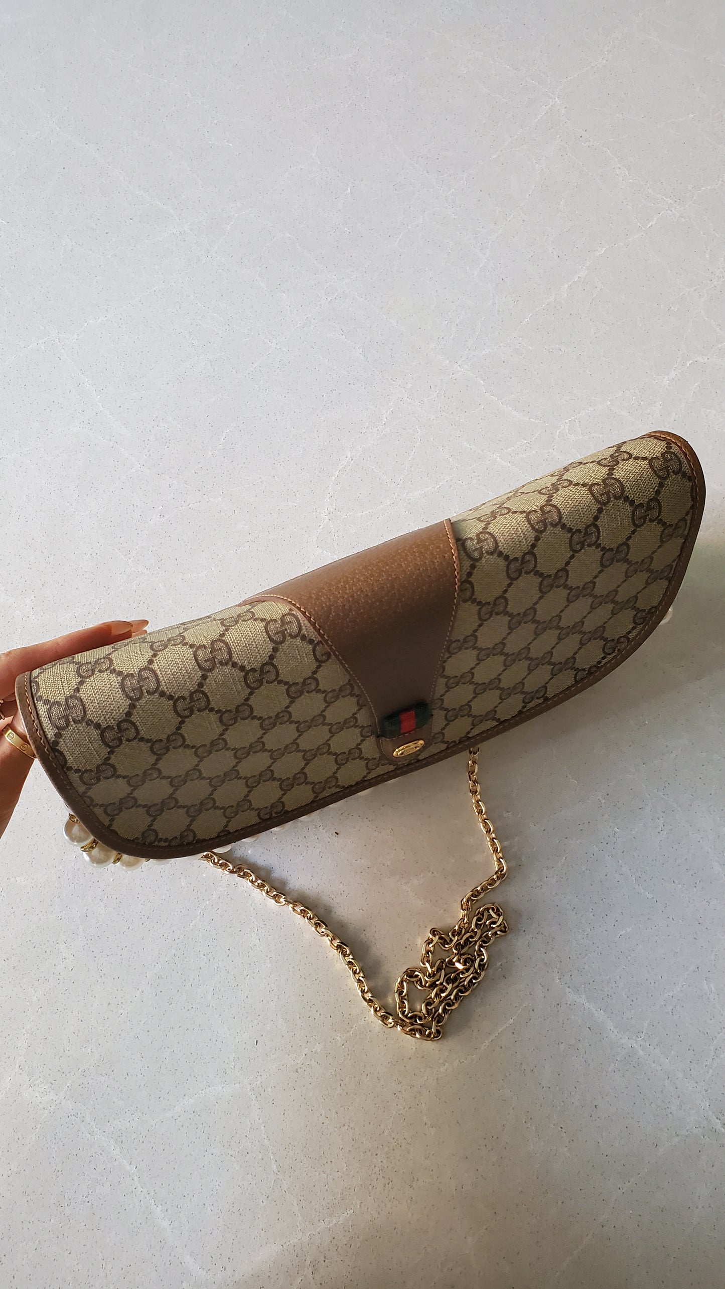 Authentic Vintage Gucci Upcycle Purse on Chains (with pearls)
