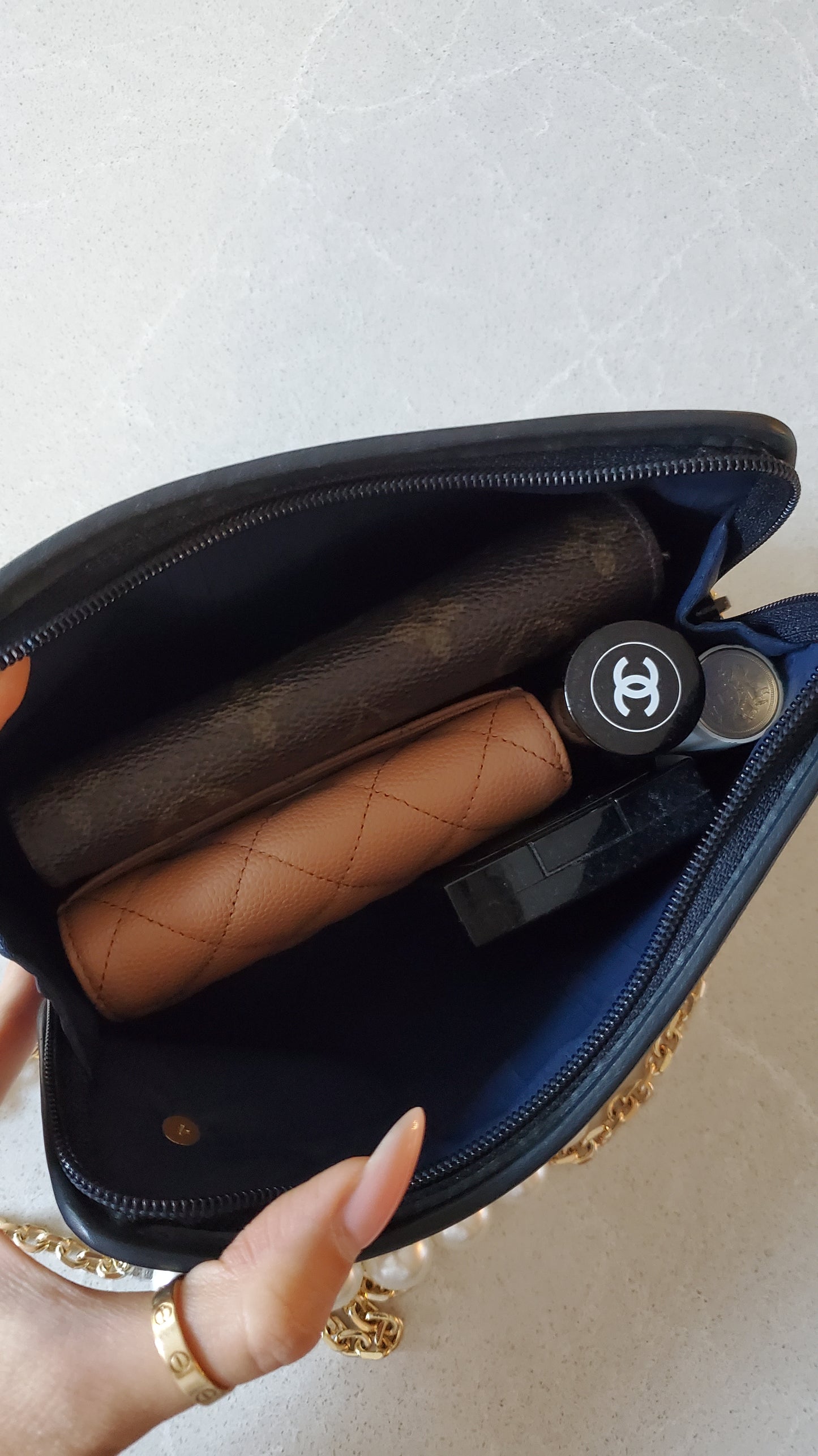 Authentic Vintage Gucci Upcycle Navy Purse on Chains (with pearls)