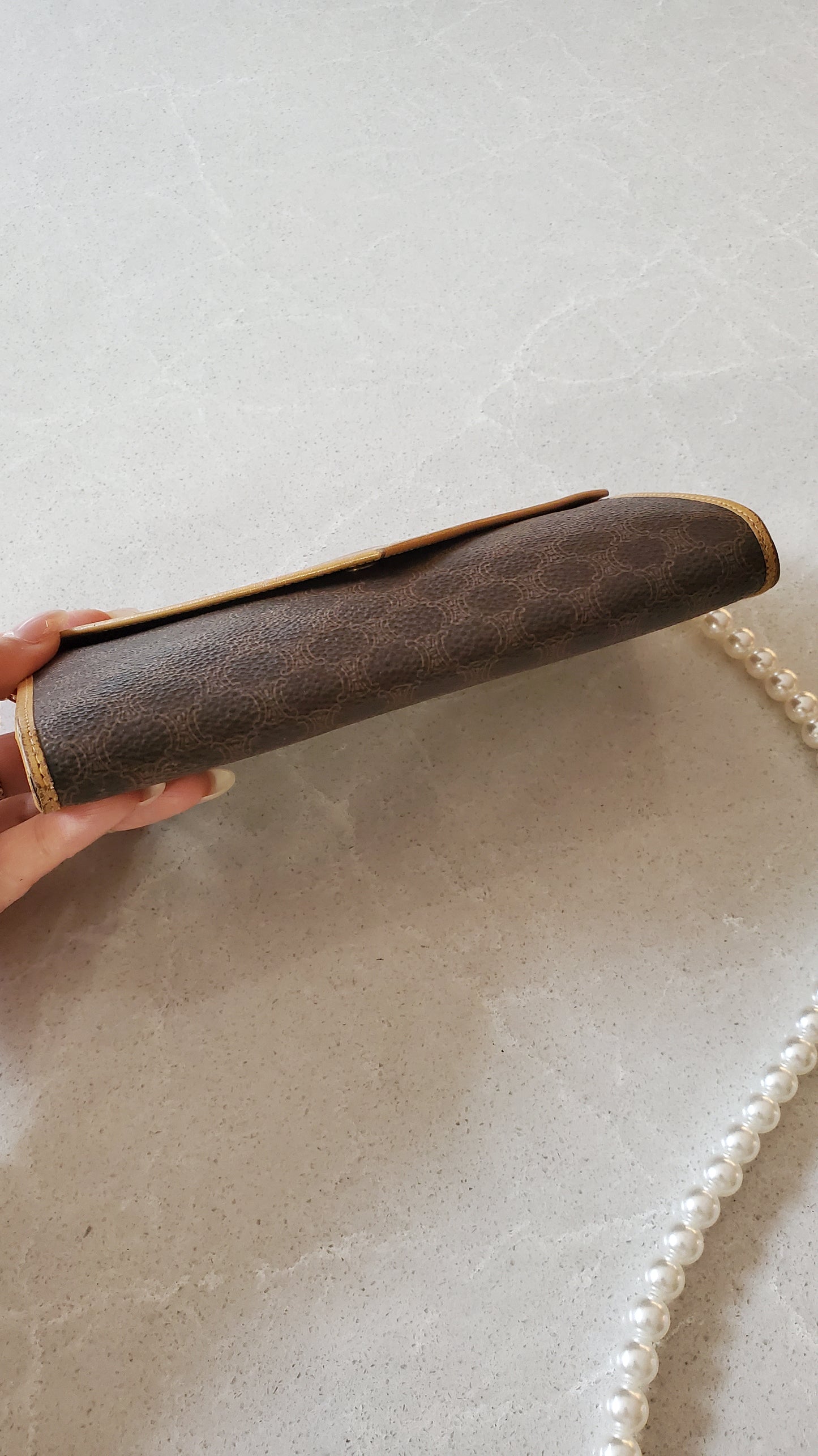 Authentic Vintage Celine Upcycle Long Wallet on Pearl Strap