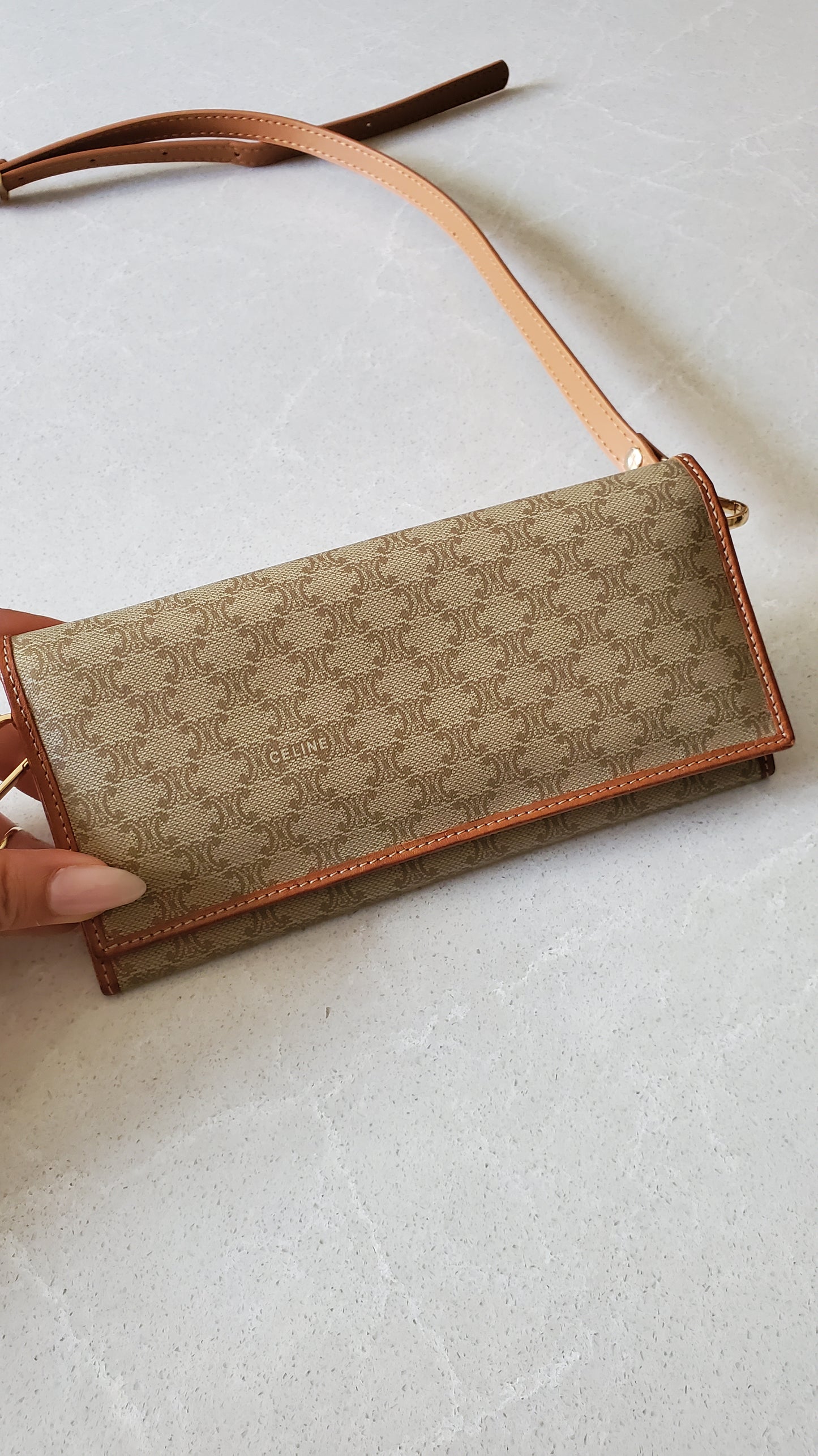 Authentic Vintage Celine Upcycle Long Flap Wallet on Strap