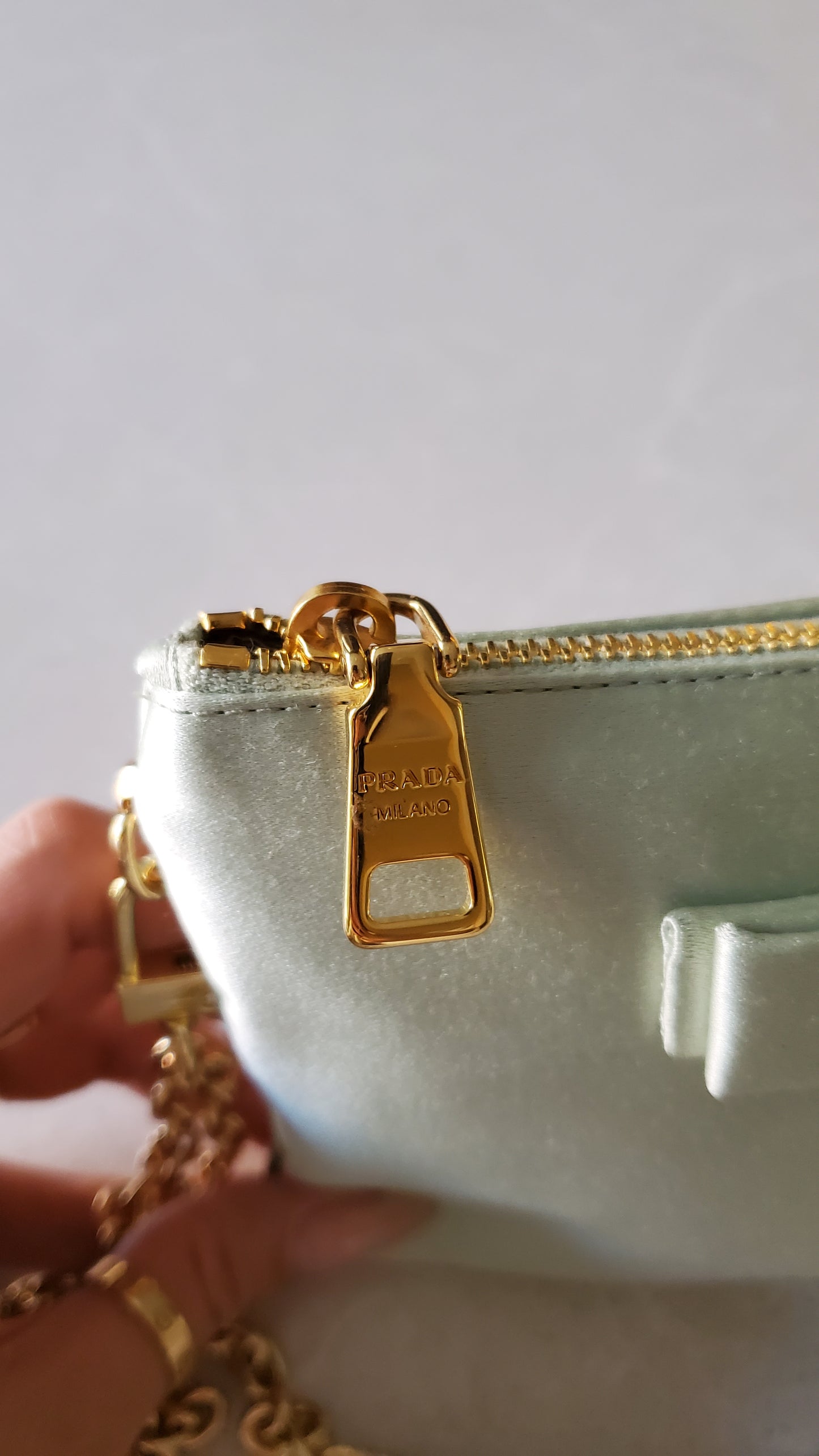 Authentic Prada Upcycle Green Fabric Pouch on Chains