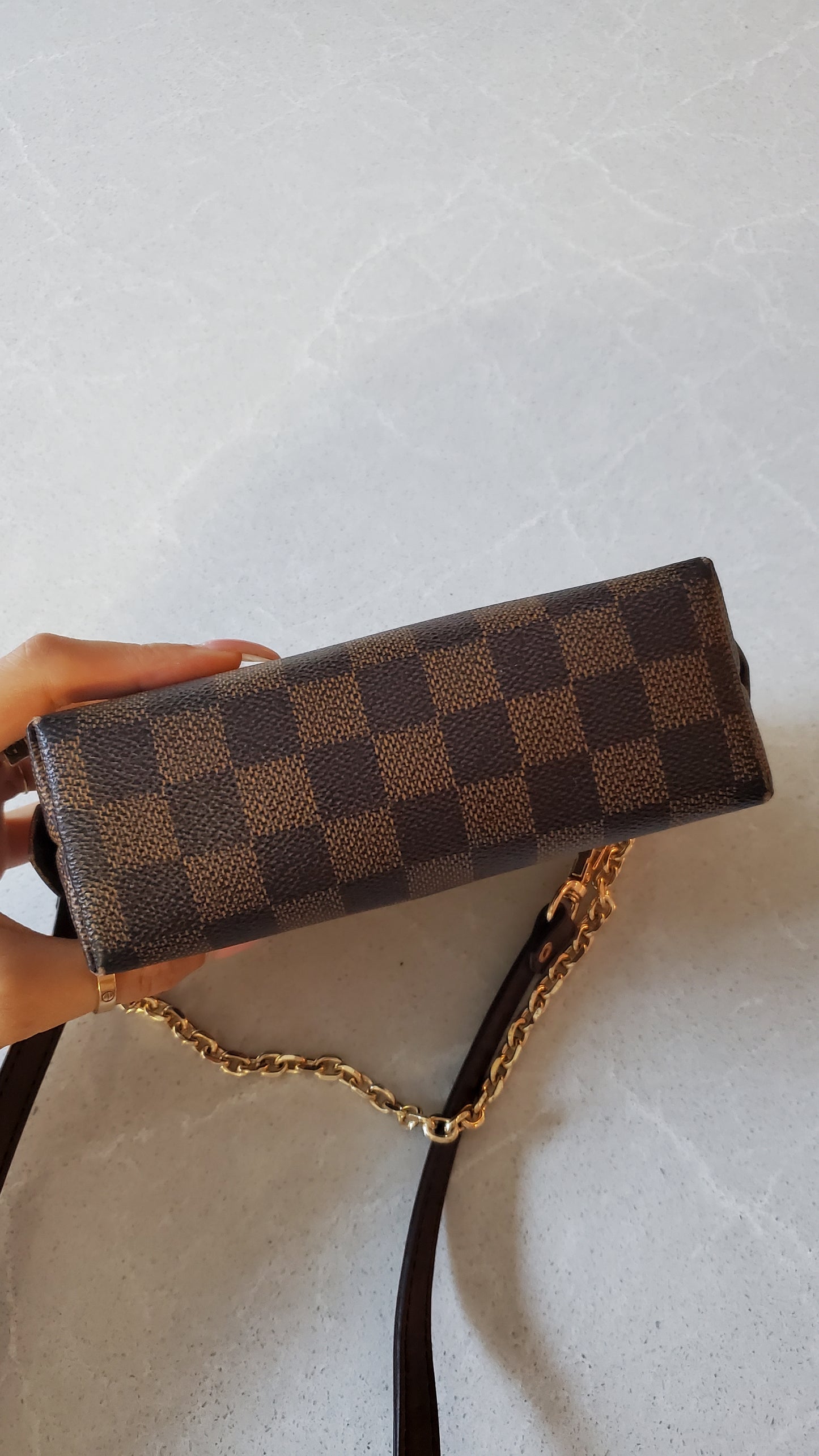 Authentic Louis Vuitton Upcycle Brown Ebene Pouch on Chain & Strap