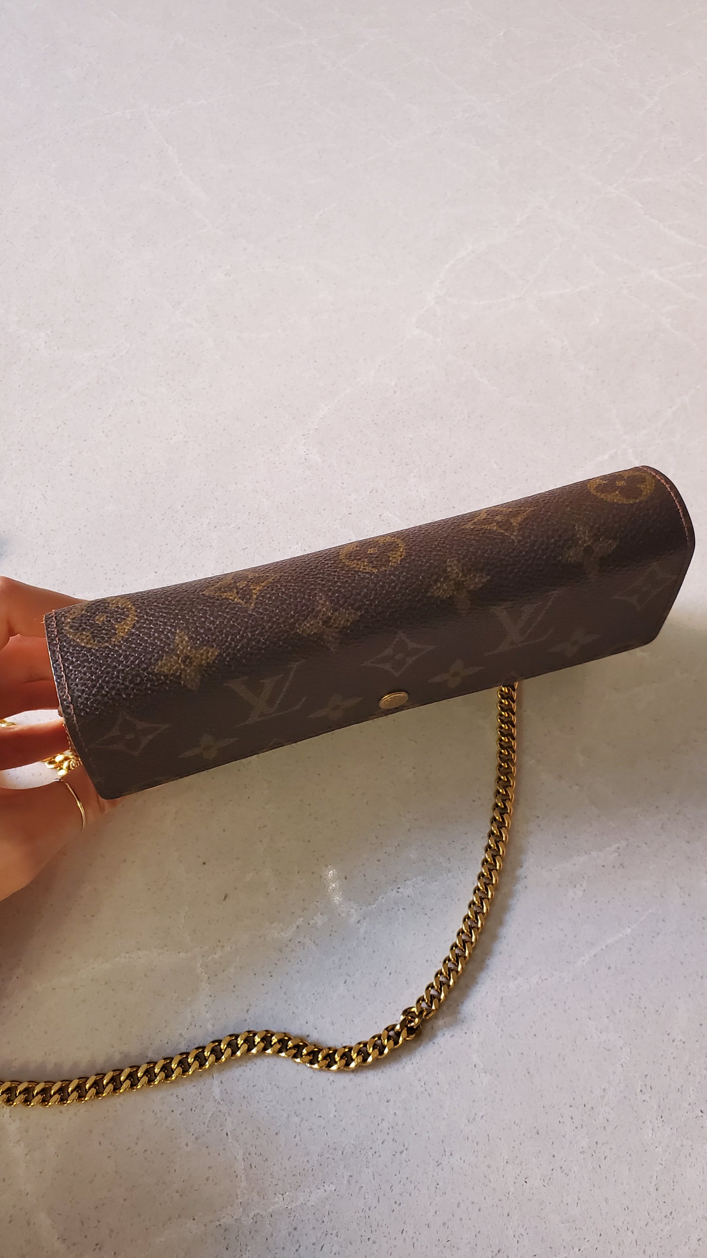 Authentic Louis Vuitton (CA0937) Upcycle Long Brown Wallet on Chain