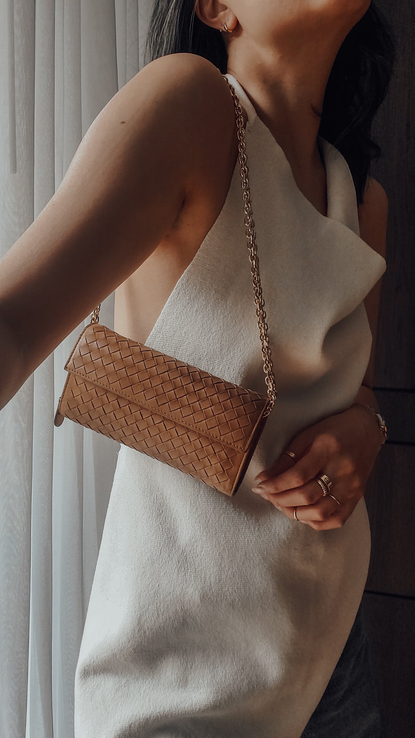 Authentic Bottega Veneta Upcycle Long Tan Leather Wallet on Chains