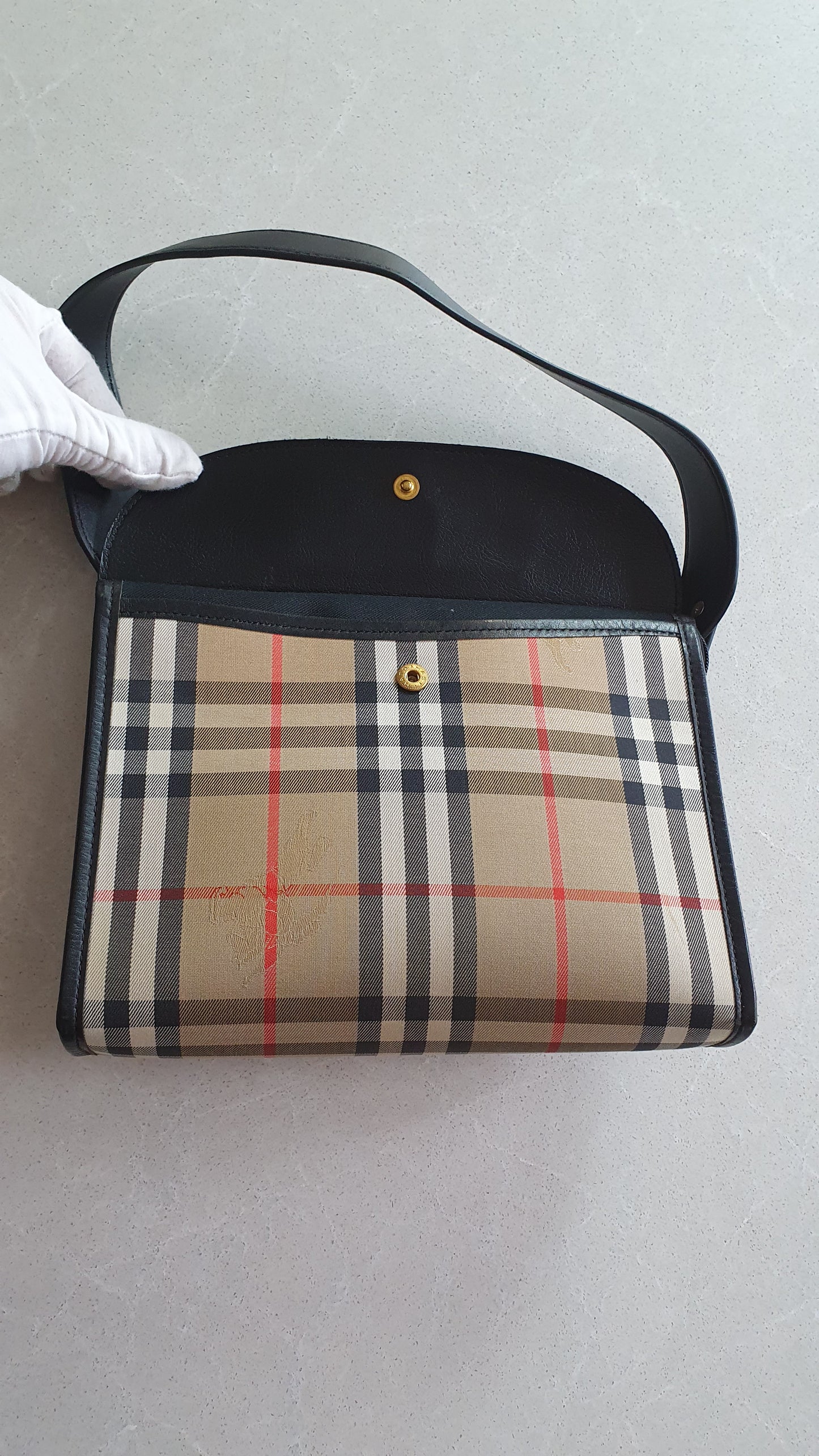 Authentic Burberry Upcycle Black/ Printed Shoulder Purse with Strap