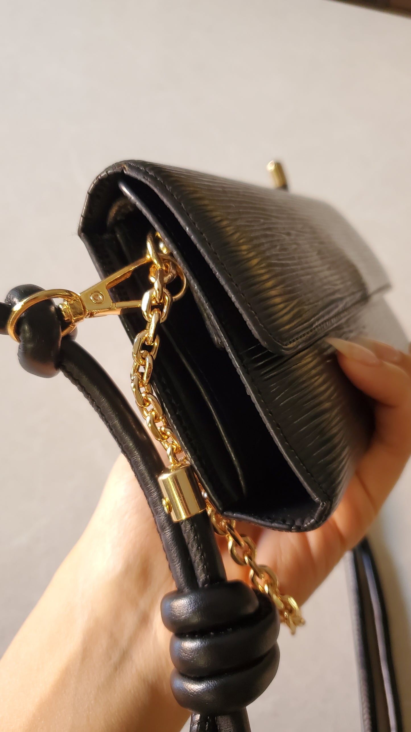 Authentic Louis Vuitton Upcycle Long Black Epi Wallet on Strap & Chain