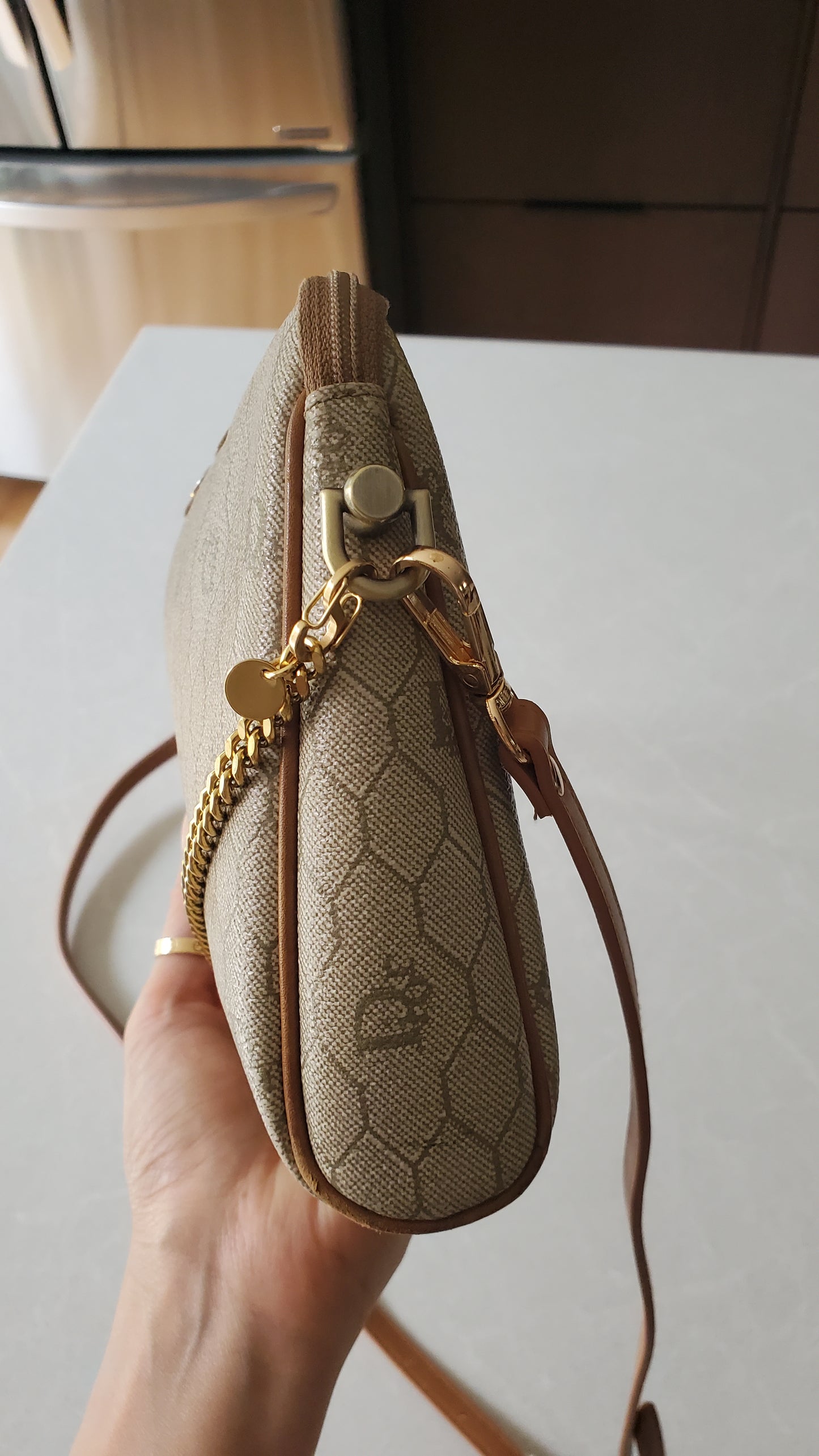 Authentic Vintage Dior Tan Purse on Strap & Chain