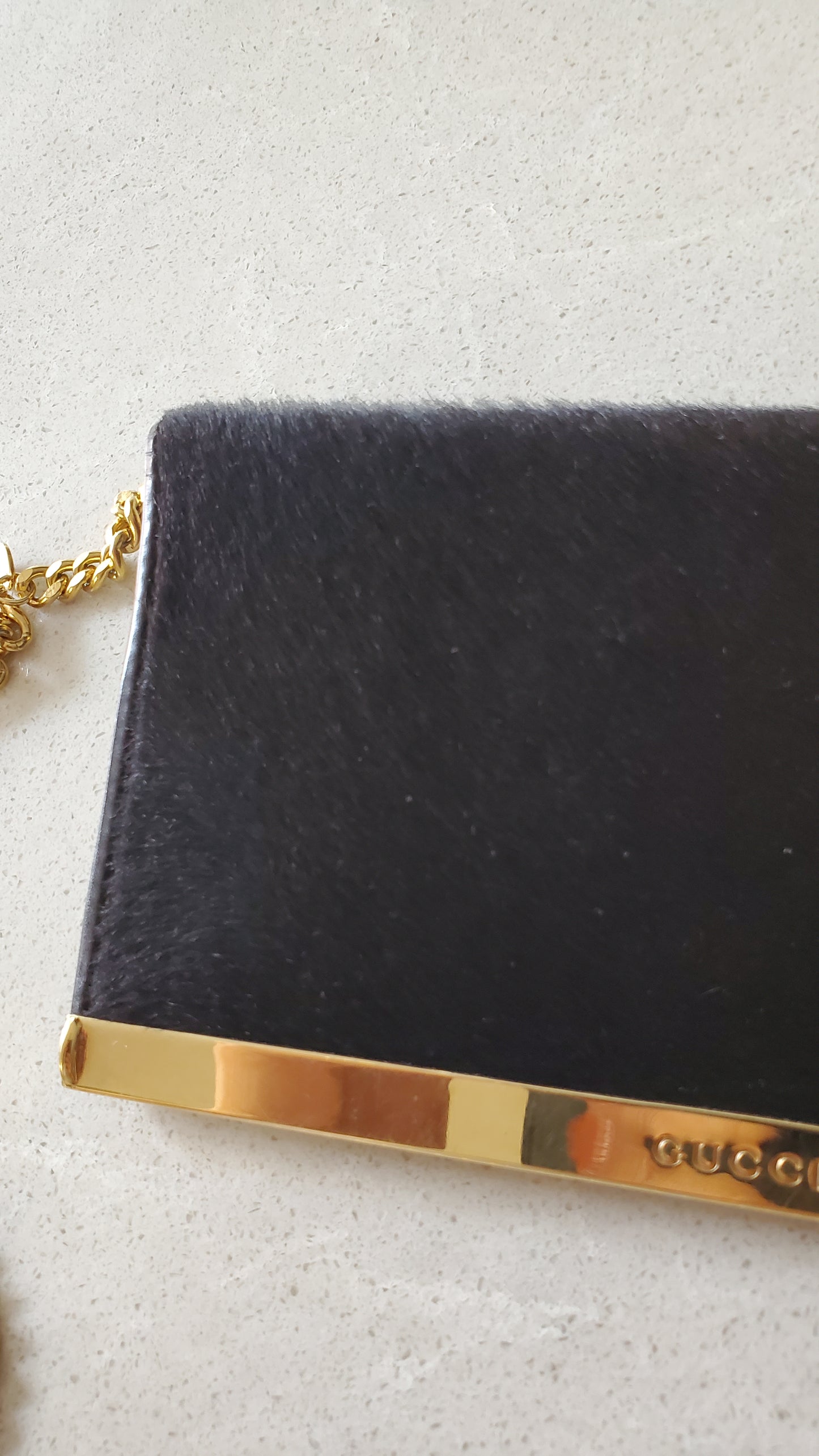 Authentic Unique Vintage Gucci Upcycle Versatile Black Furry Flap Wallet on Chain