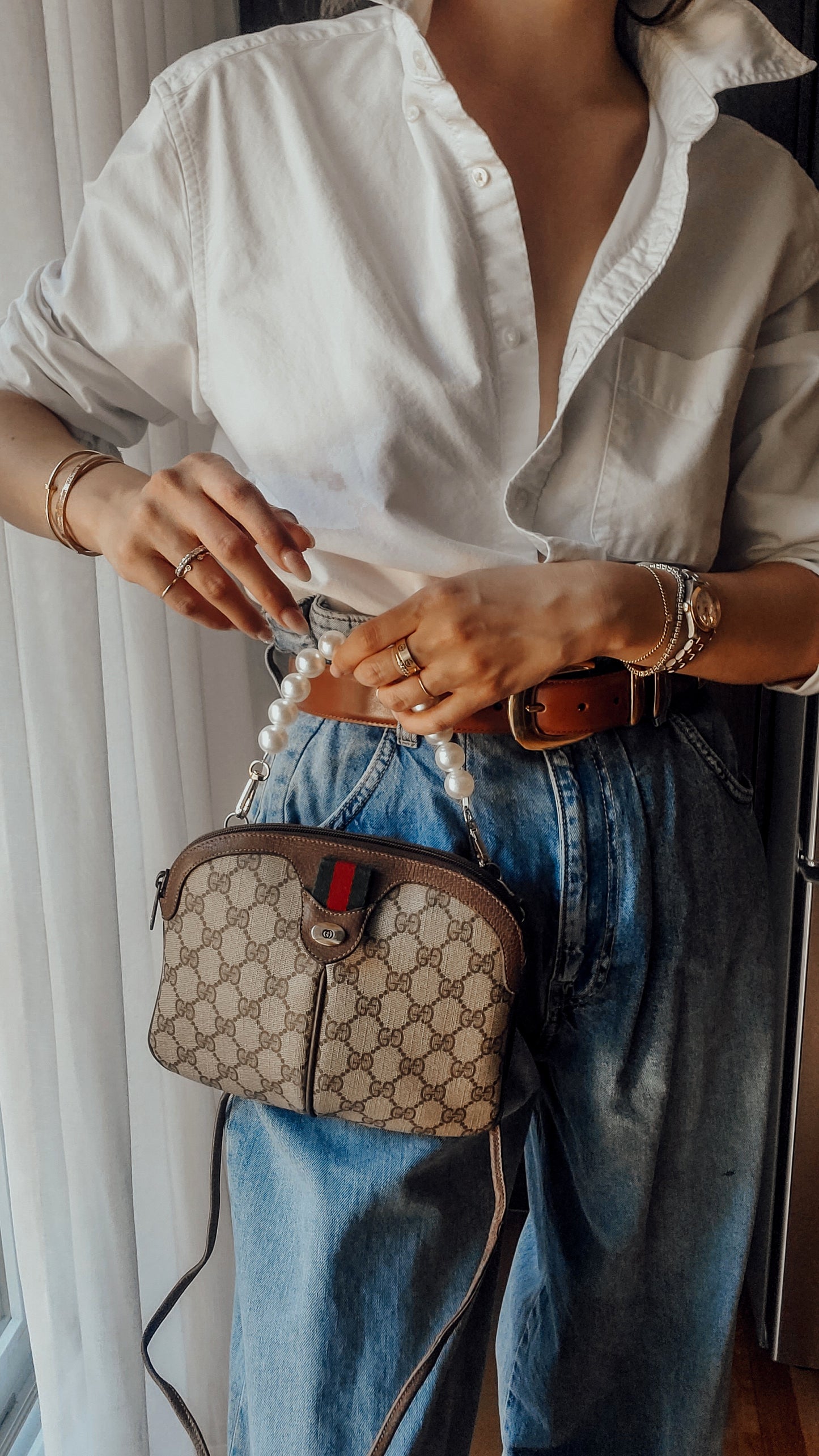 Authentic Vintage Gucci Upcycle Purse on Chain & Strap (Pearl)