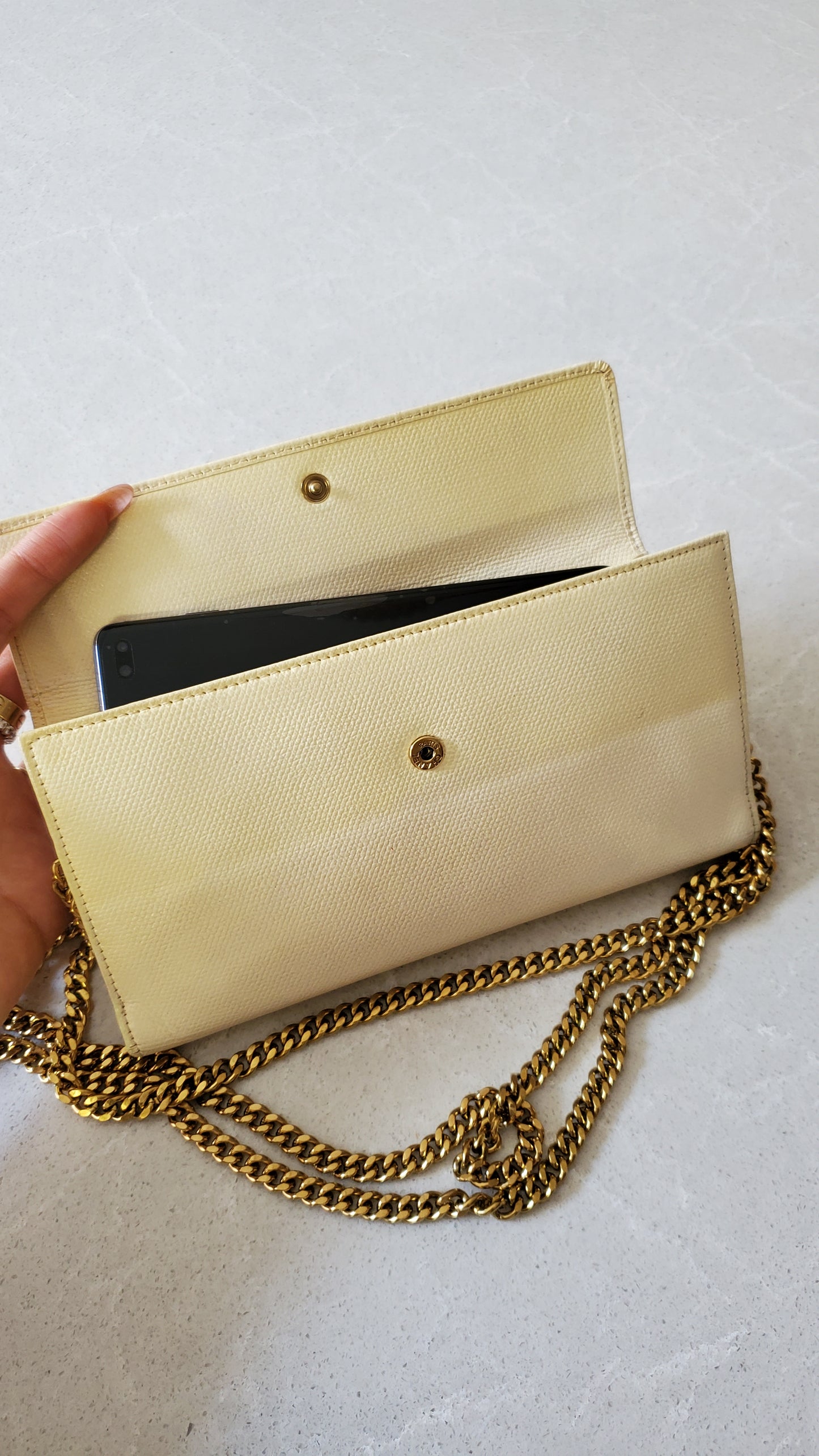 Authentic Vintage Chanel Upcycle Cream Caviar Wallet on Strap