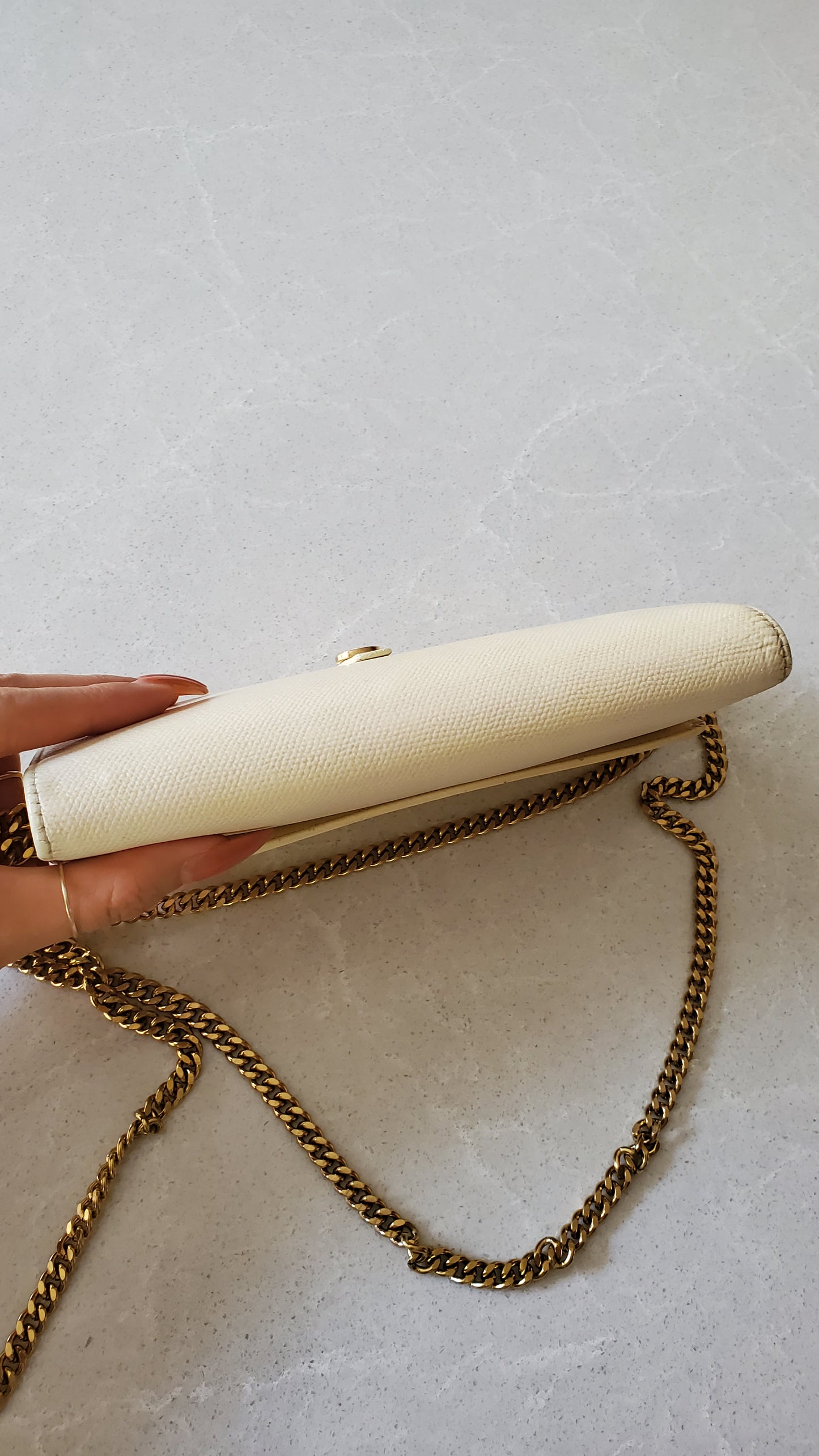 Authentic Vintage Chanel Upcycle Cream Caviar Wallet on Strap