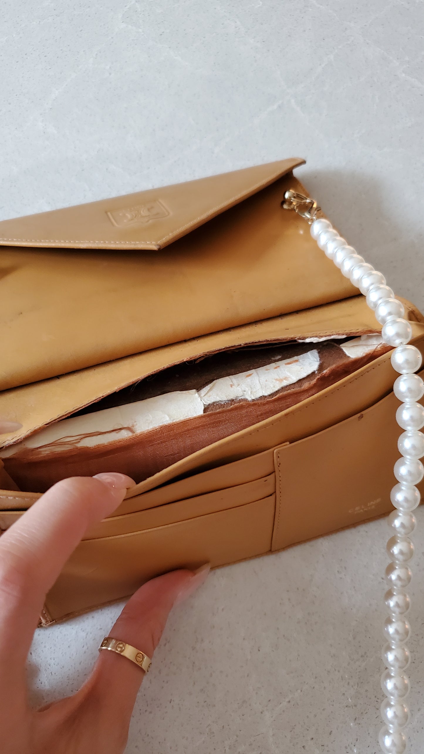 Authentic Vintage Celine Upcycle Long Wallet on Pearl Strap