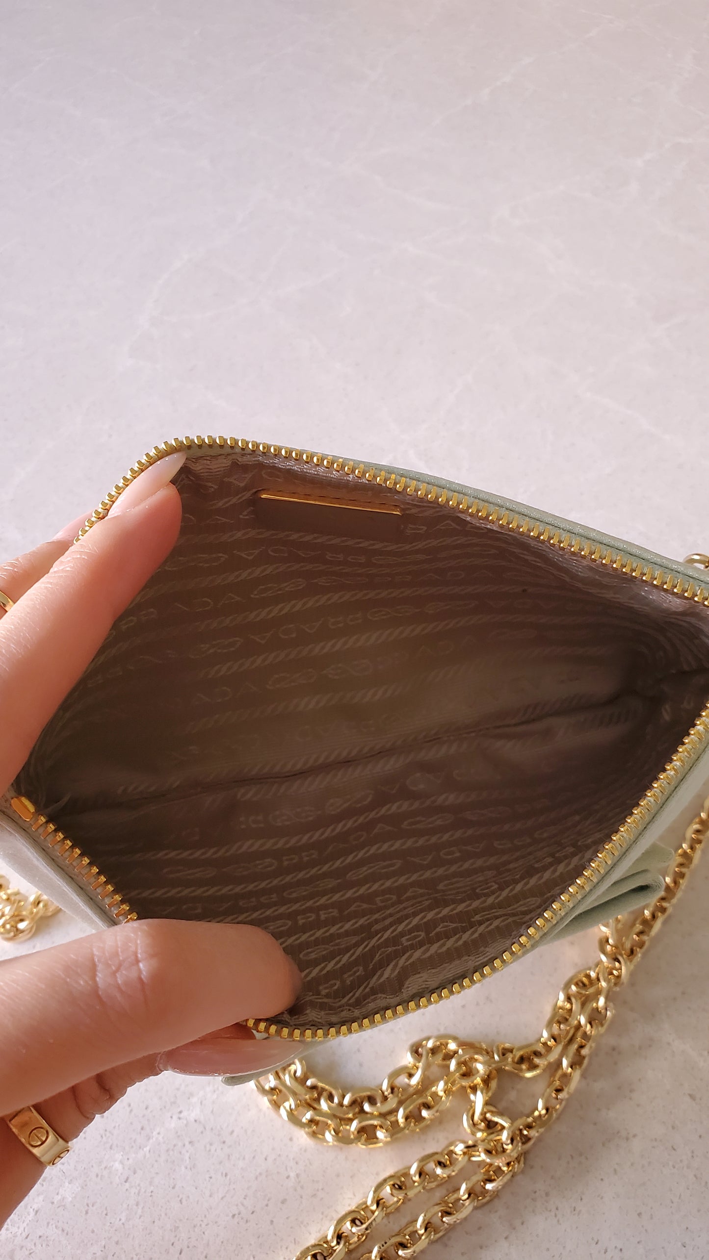 Authentic Prada Upcycle Green Fabric Pouch on Chains