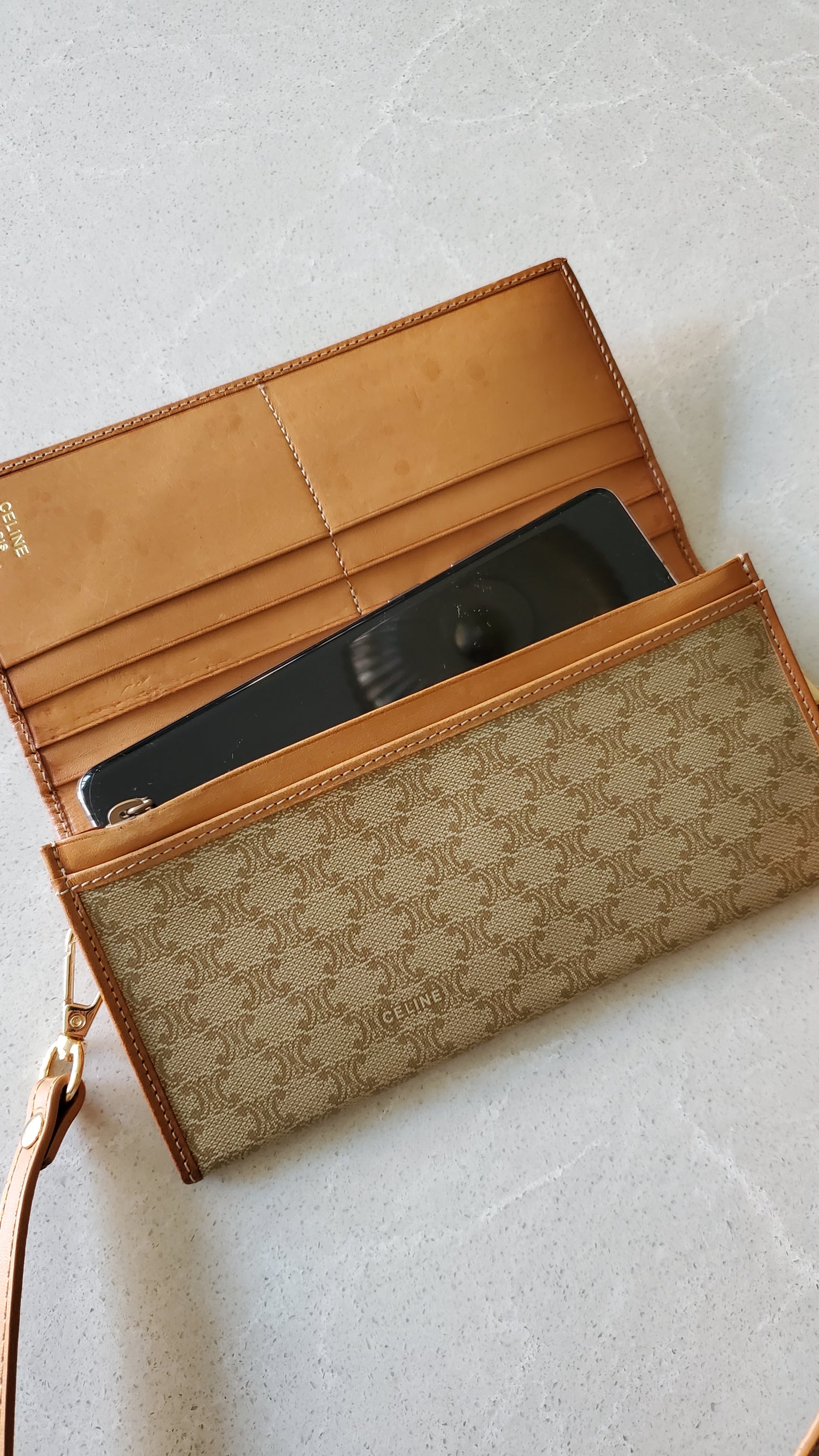 Authentic Vintage Celine Upcycle Long Flap Wallet on Strap