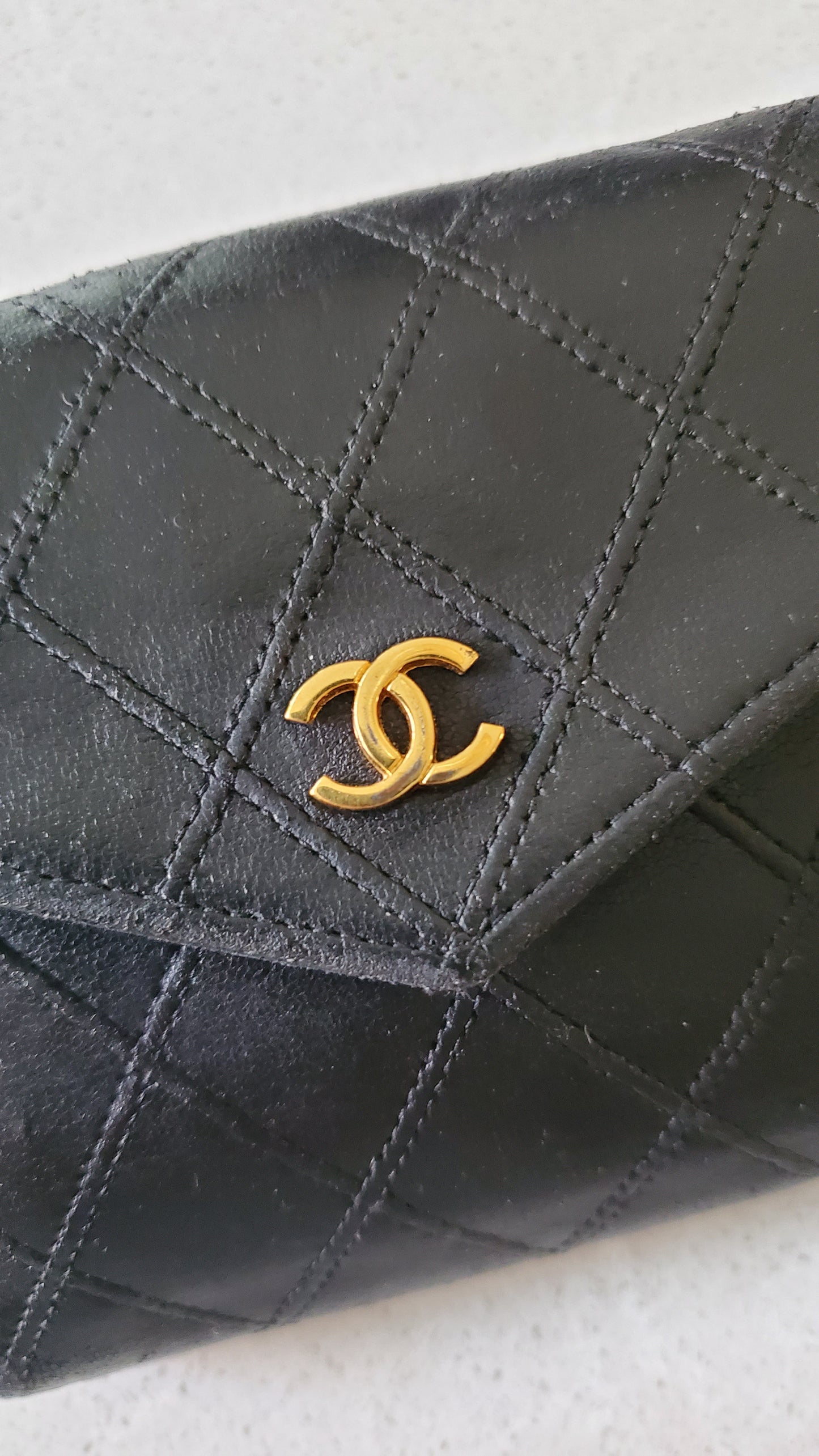 Authentic Chanel Upcycle Black Lambskin Small Wallet on Strap