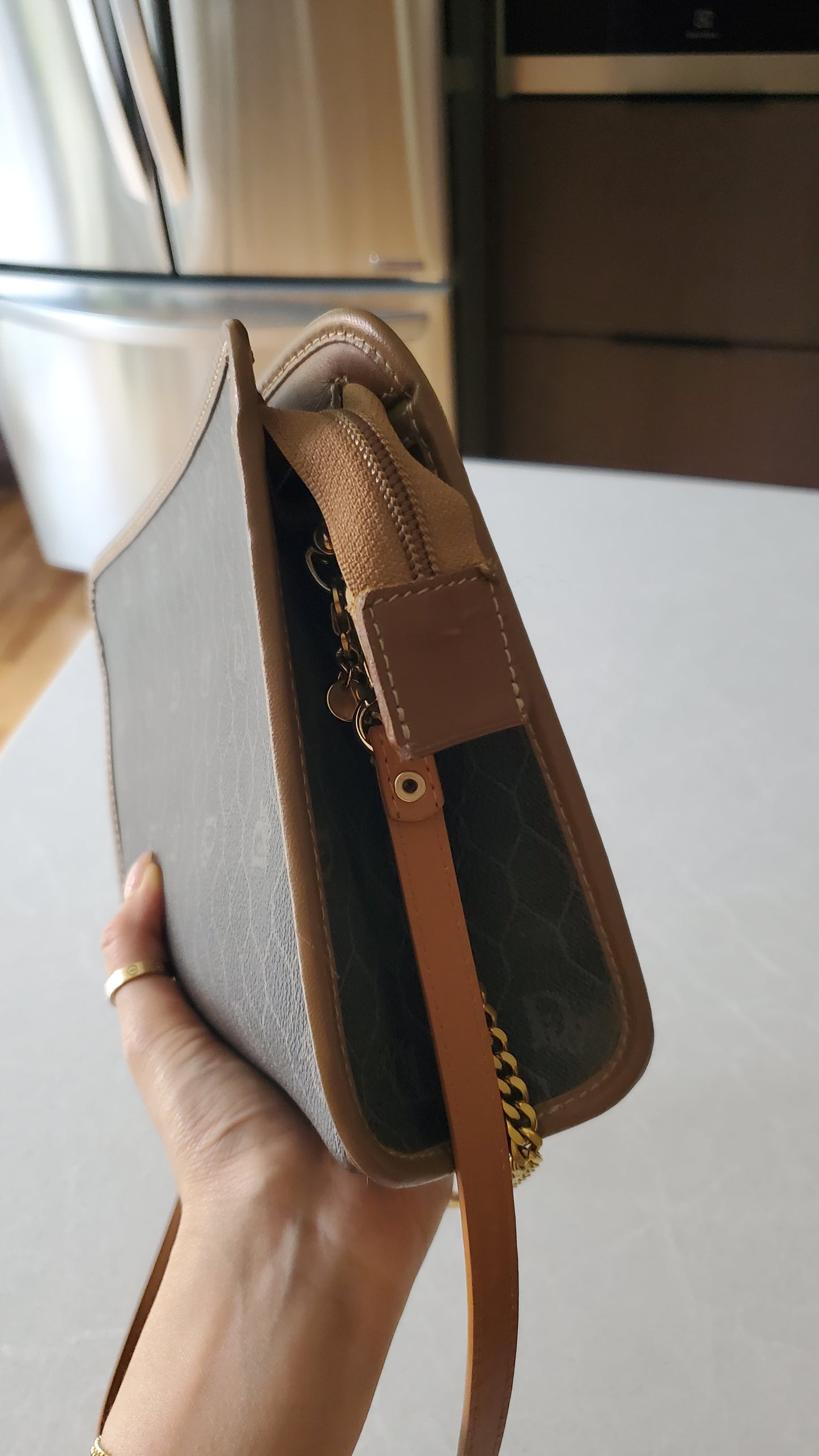 Authentic Vintage Dior Tan Purse on Strap & Chain