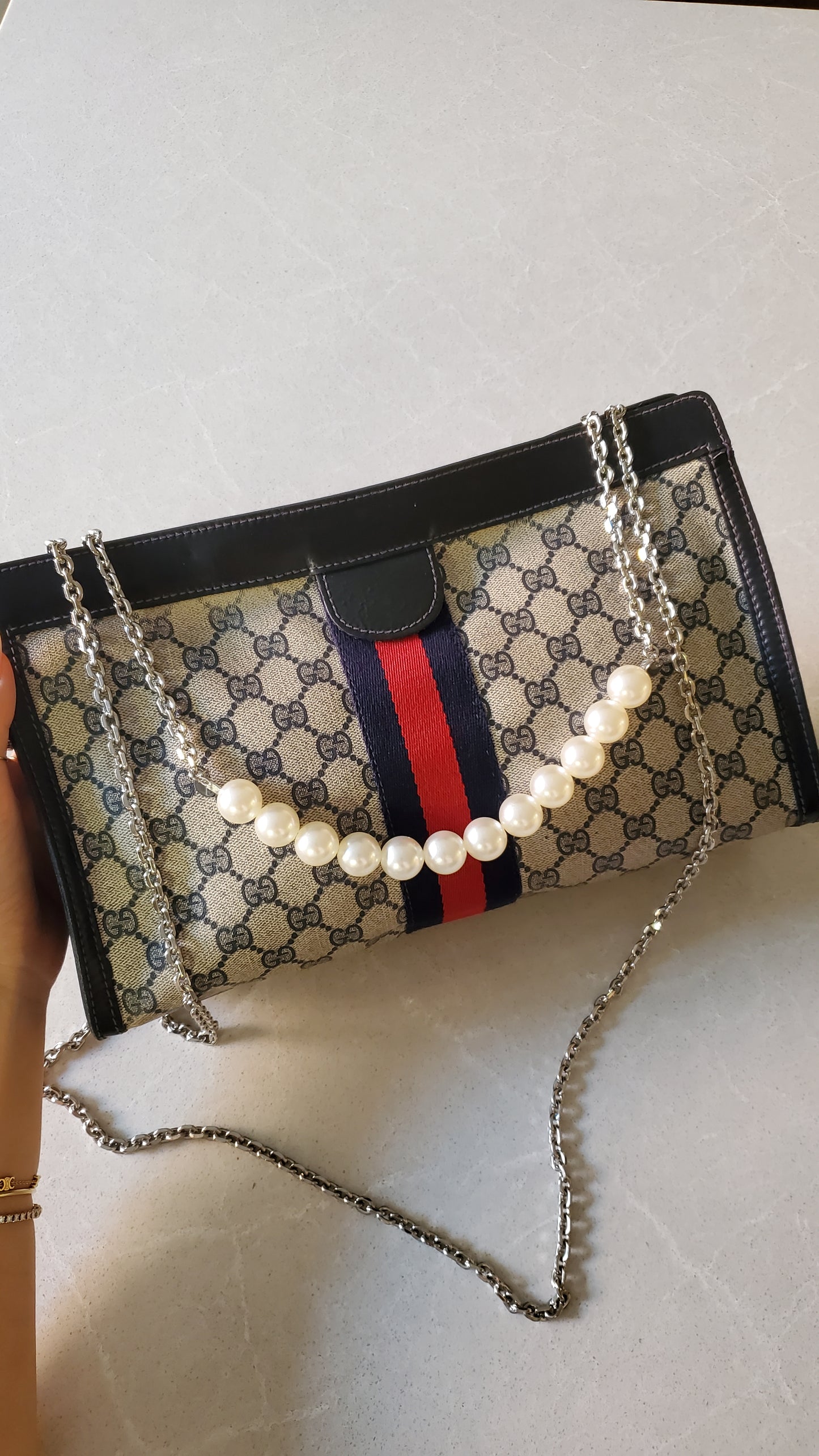Authentic Vintage Upcycle Gucci Large Bag on Chains (with velcro closing)