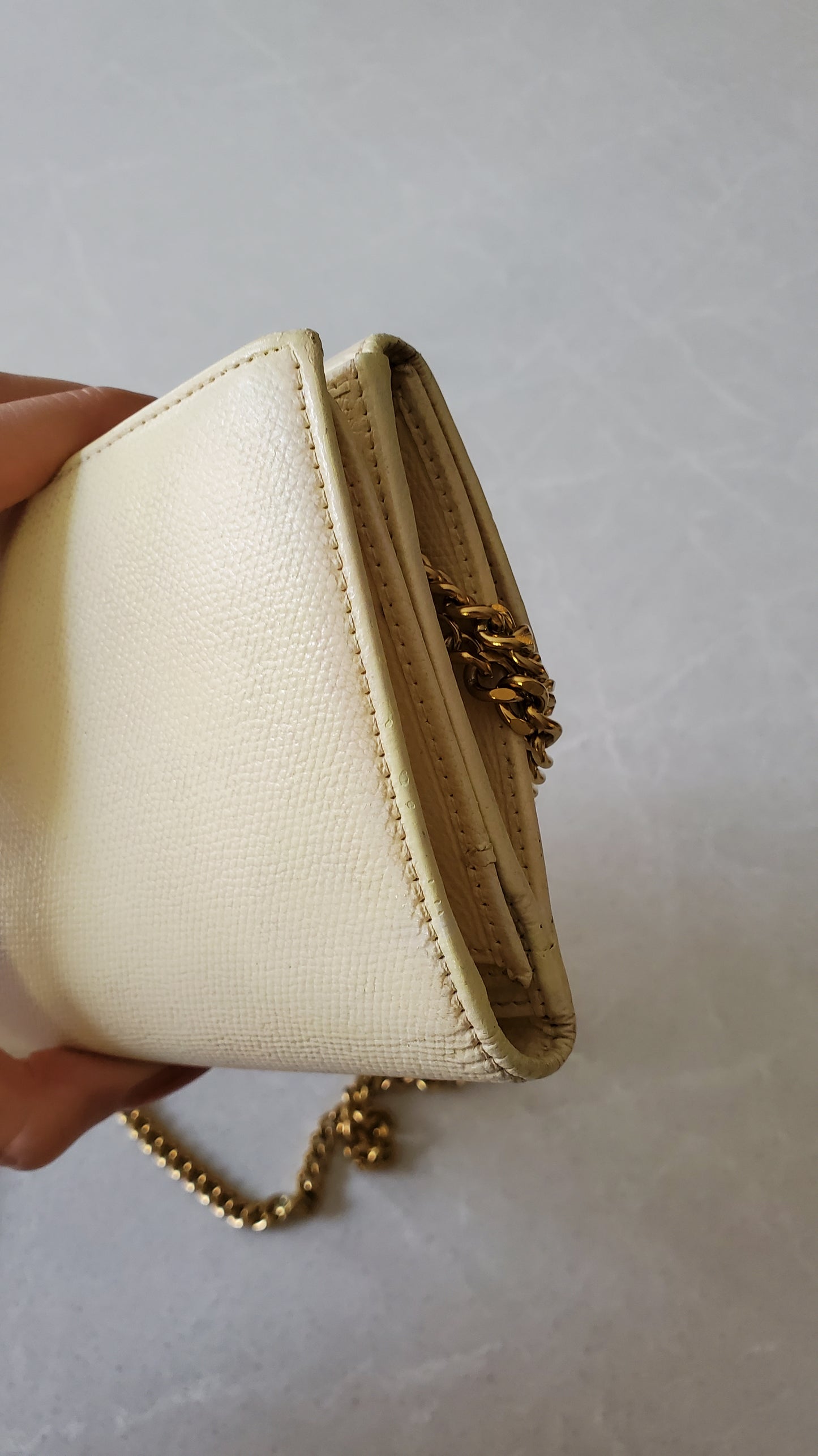 Authentic Vintage Chanel Upcycle Cream Caviar Wallet on Strap