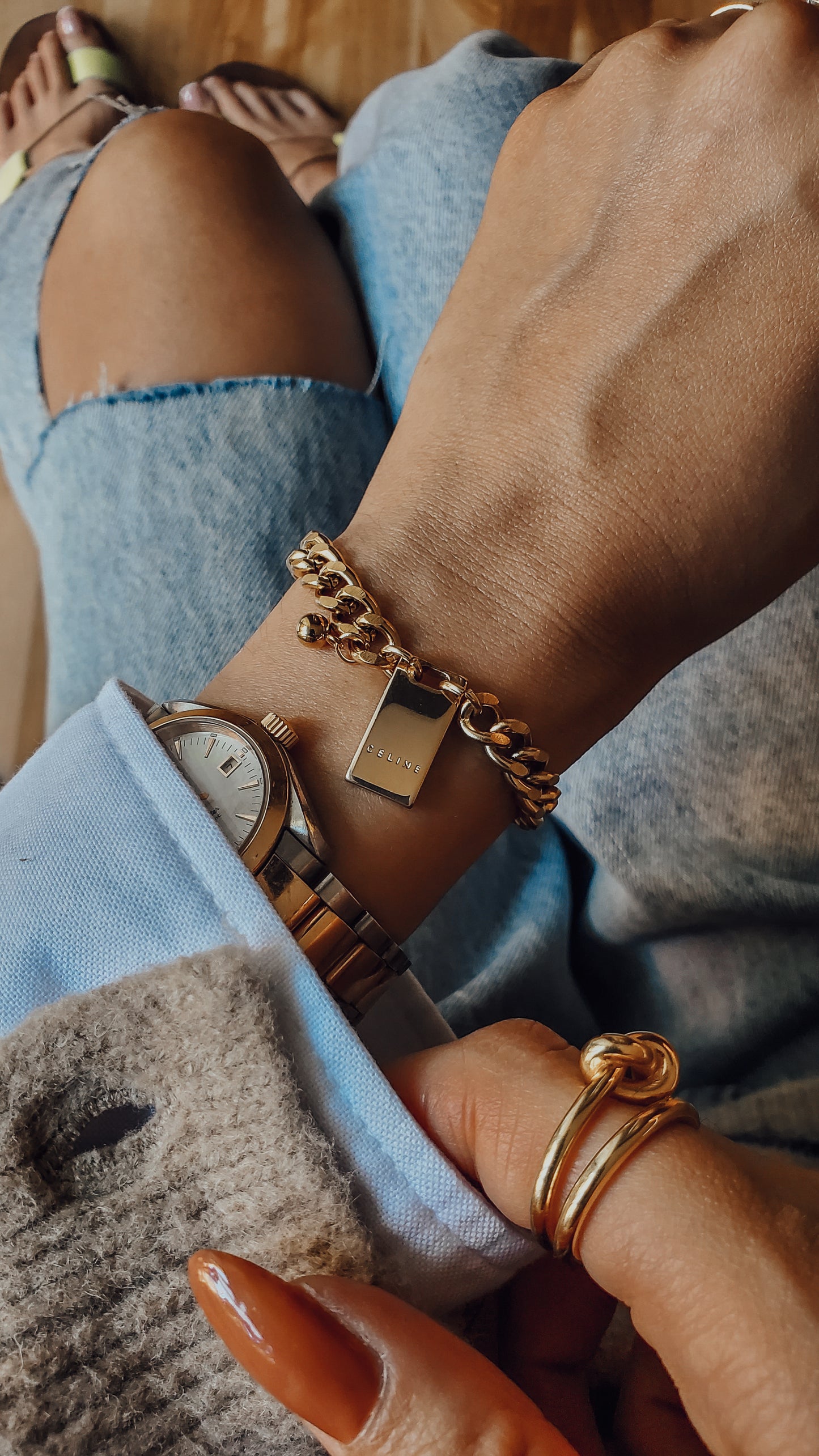 Authentic Vintage Celine Upcycle Gold Cuban Bracelet