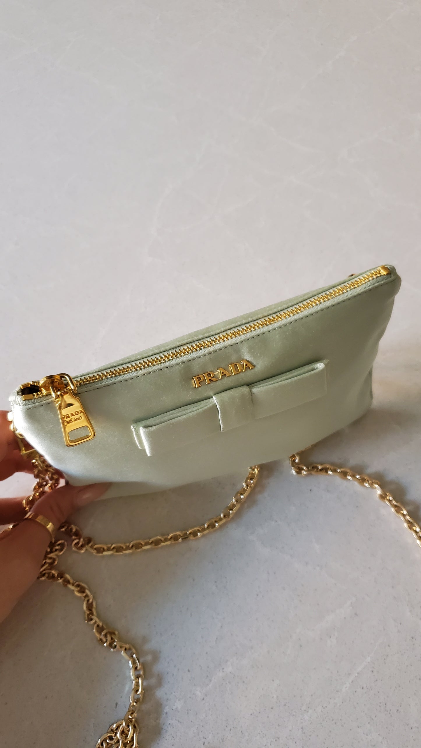 Authentic Prada Upcycle Green Fabric Pouch on Chains