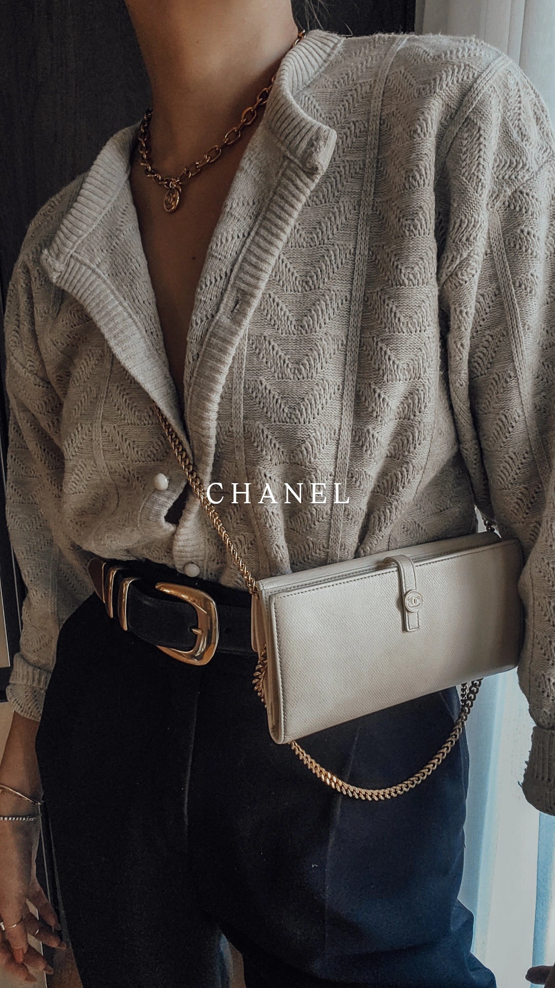Authentic Vintage Chanel Upcycle Cream Caviar Wallet on Strap