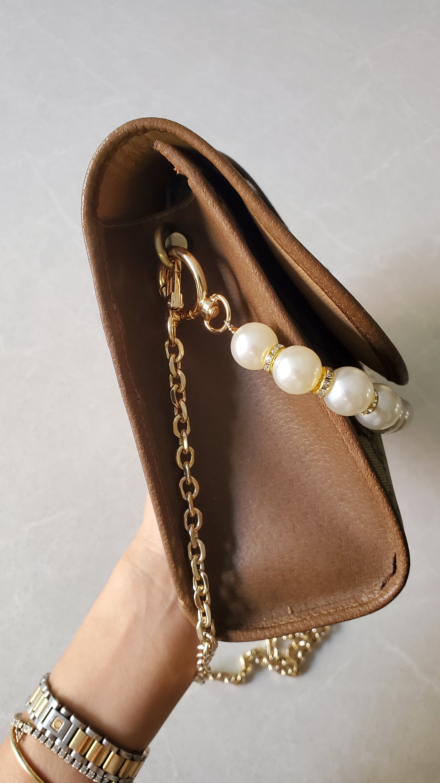 Authentic Vintage Gucci Upcycle Purse on Chains (with pearls)
