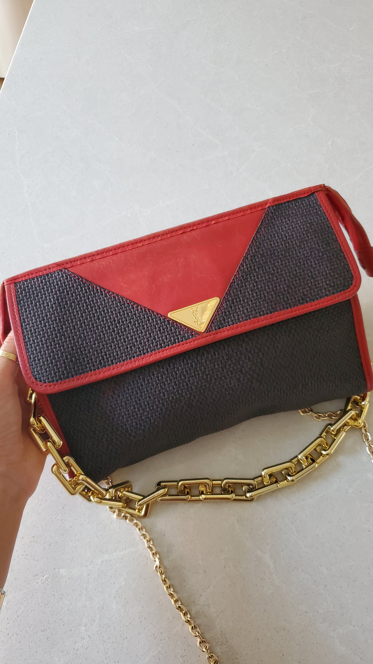 Authentic Vintage YSL Yves Saint Laurent Upcycle Red Purse on Chains
