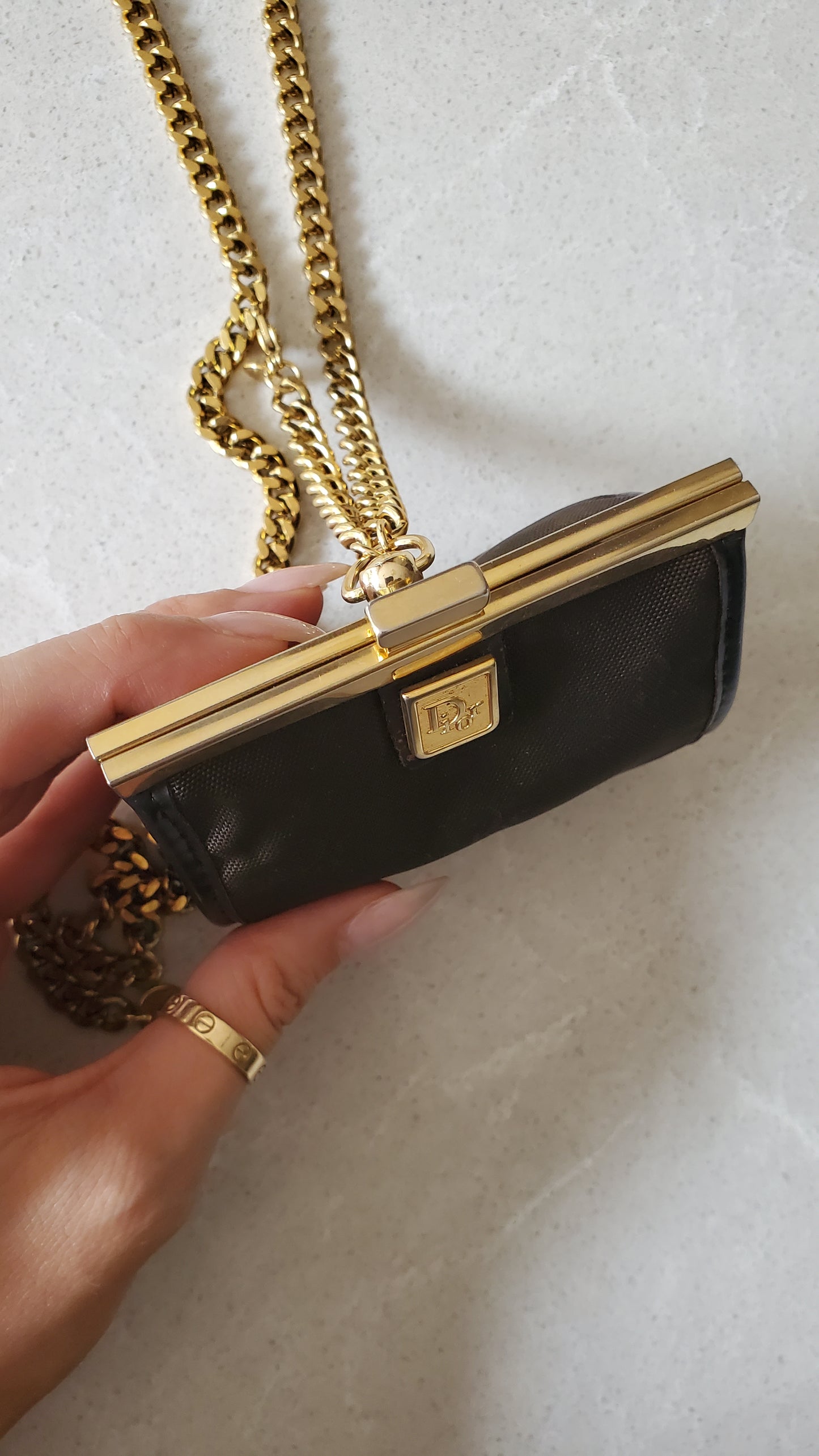 Authentic Vintage Dior Upcycle Versatile Black Mini Pouch on Chain