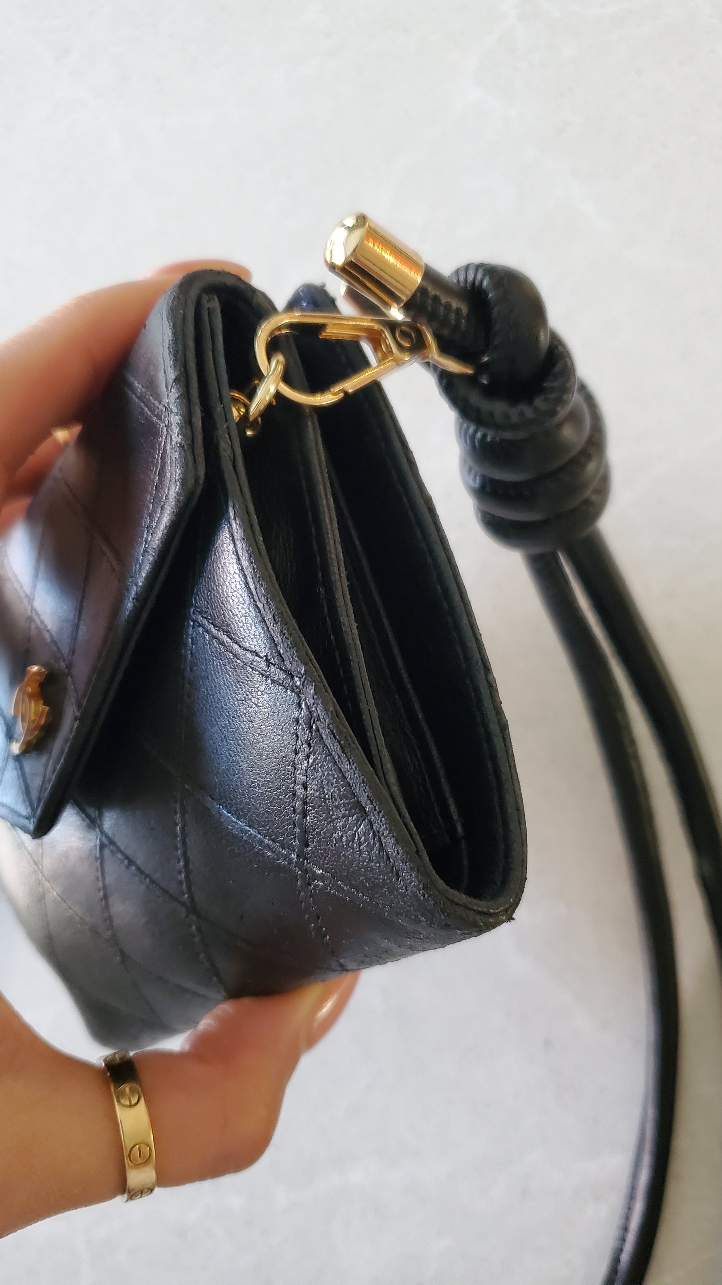 Authentic Chanel Upcycle Black Lambskin Small Wallet on Strap