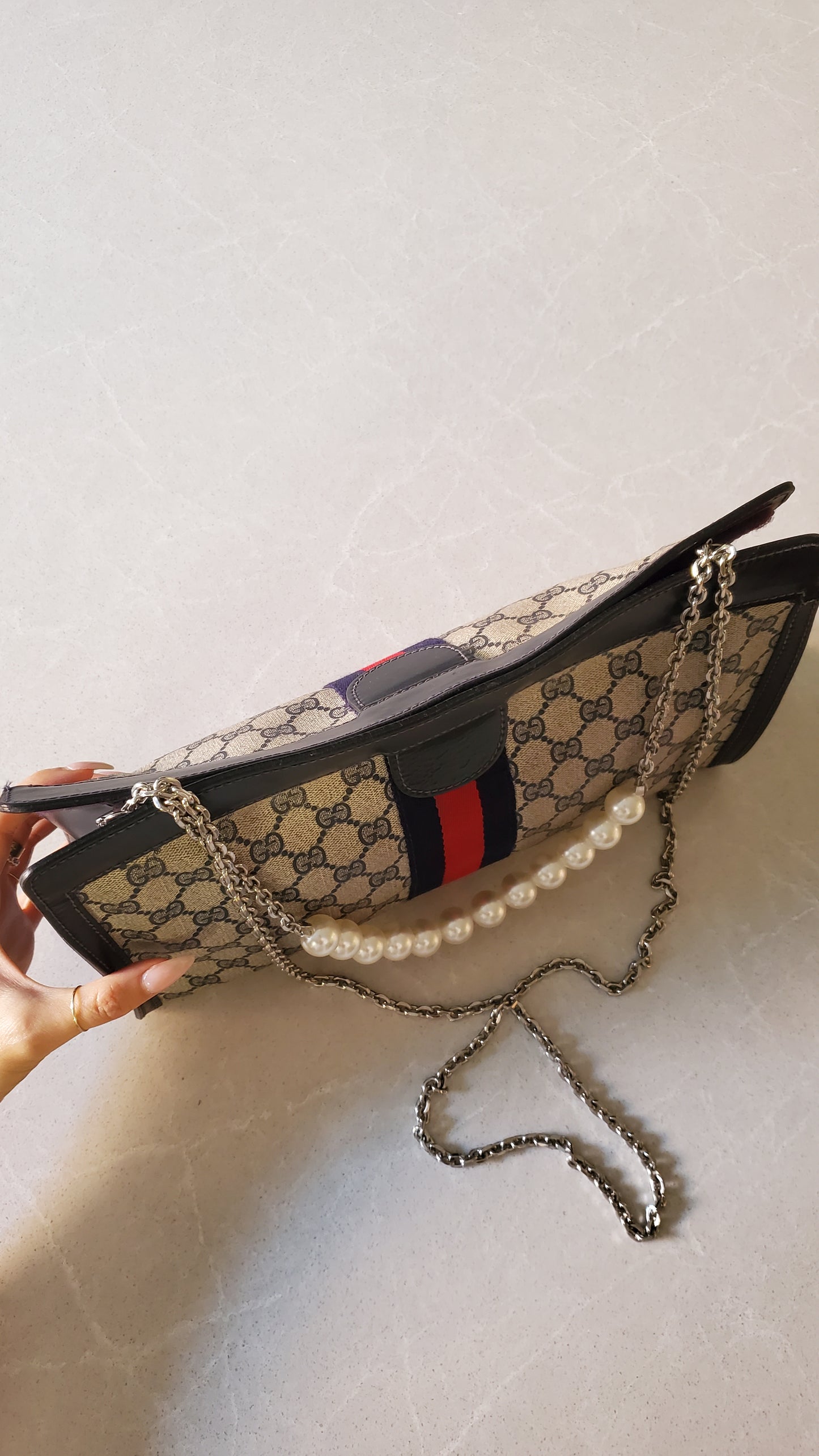Authentic Vintage Upcycle Gucci Large Bag on Chains (with velcro closing)