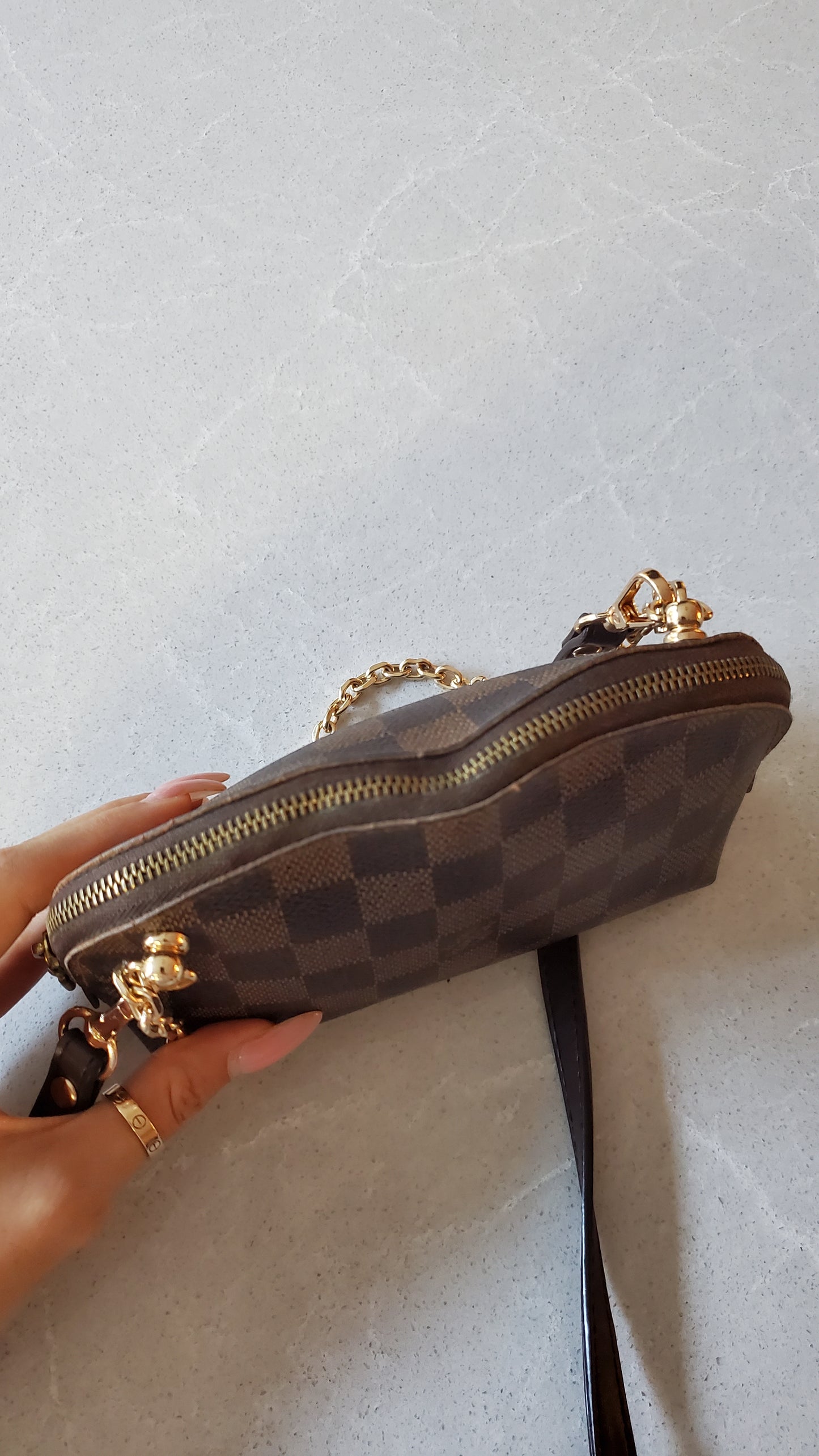 Authentic Louis Vuitton Upcycle Brown Ebene Pouch on Chain & Strap
