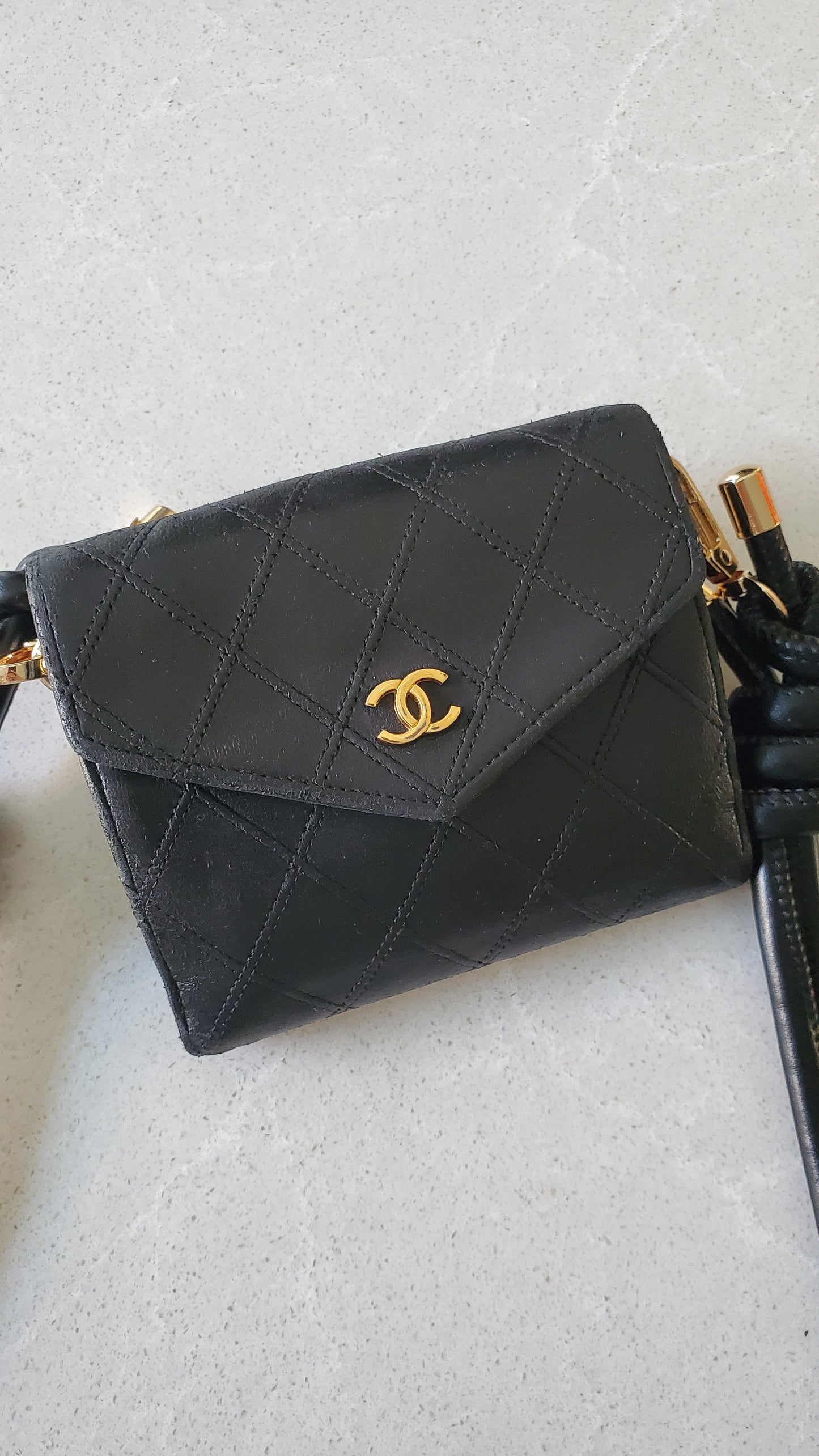 Authentic Chanel Upcycle Black Lambskin Small Wallet on Strap