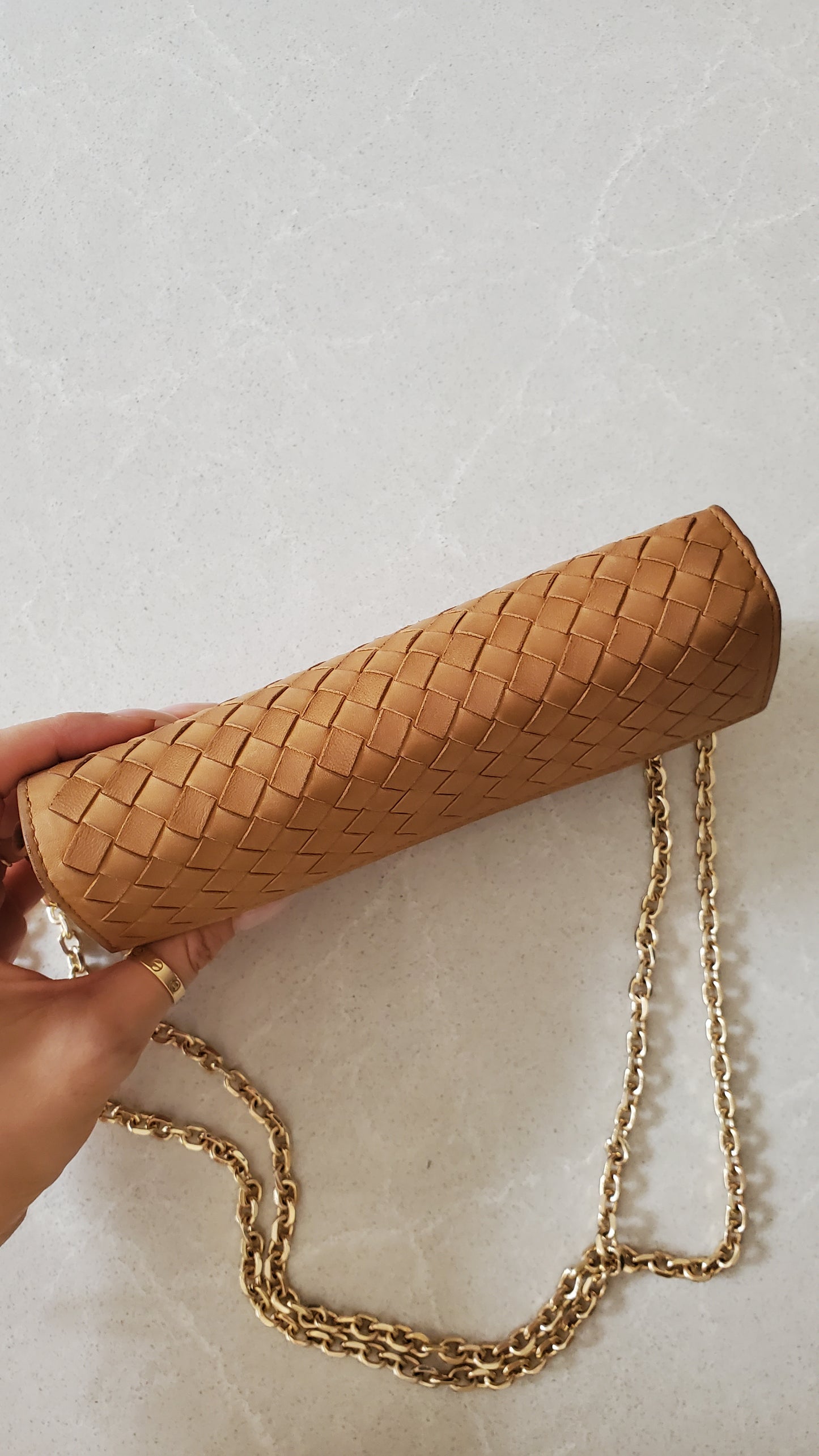 Authentic Bottega Veneta Upcycle Long Tan Leather Wallet on Chains