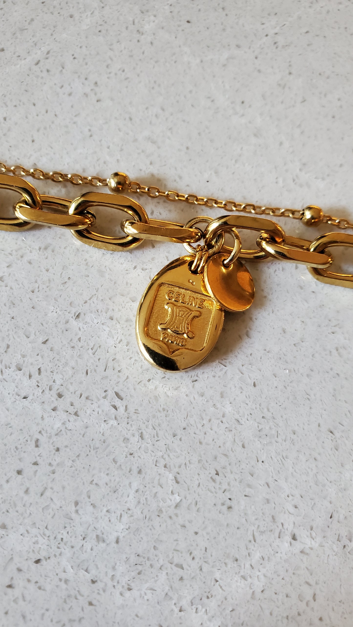 Authentic Vintage Celine Upcycle Gold Beads Layers Necklace