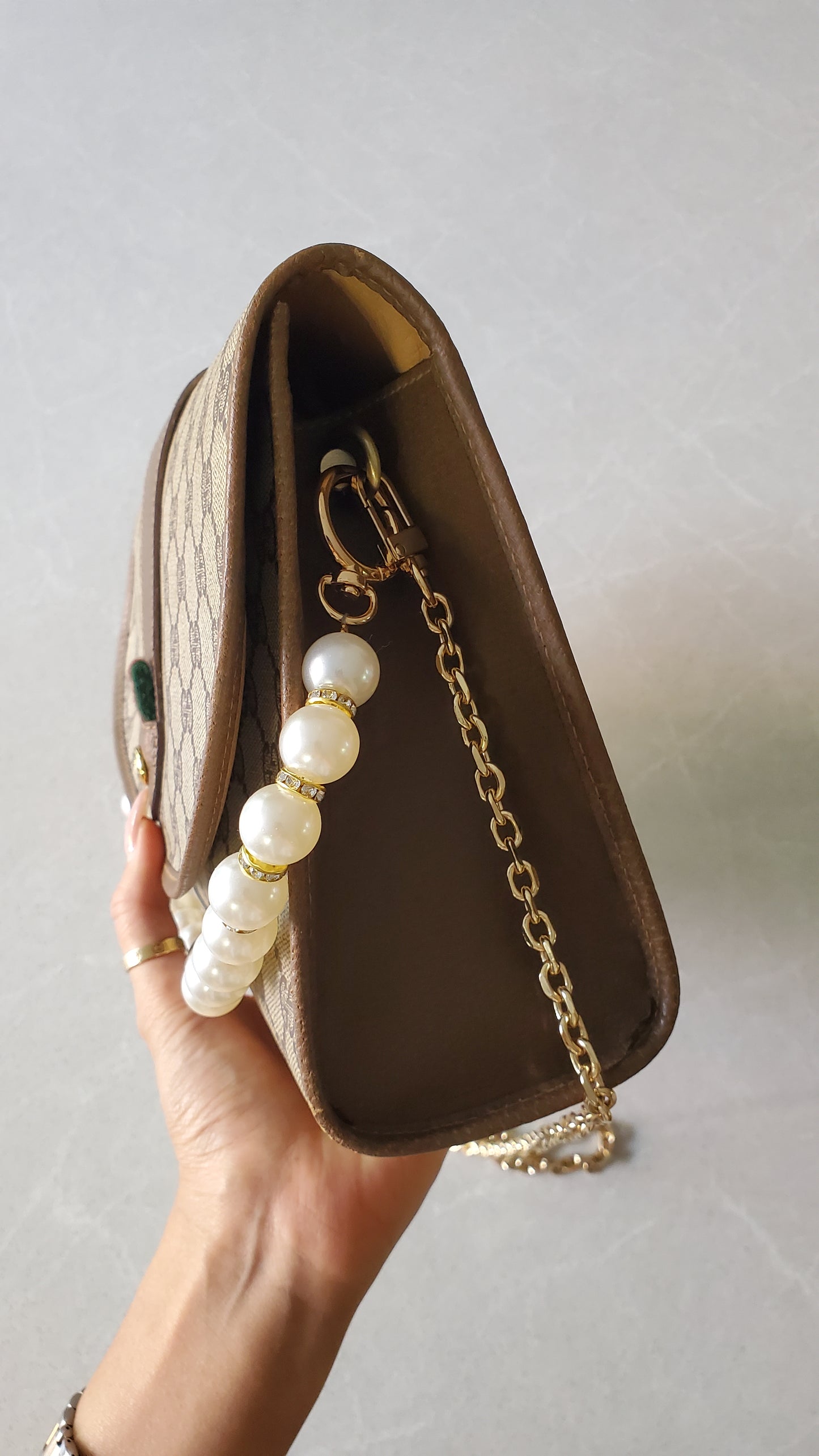 Authentic Vintage Gucci Upcycle Purse on Chains (with pearls)