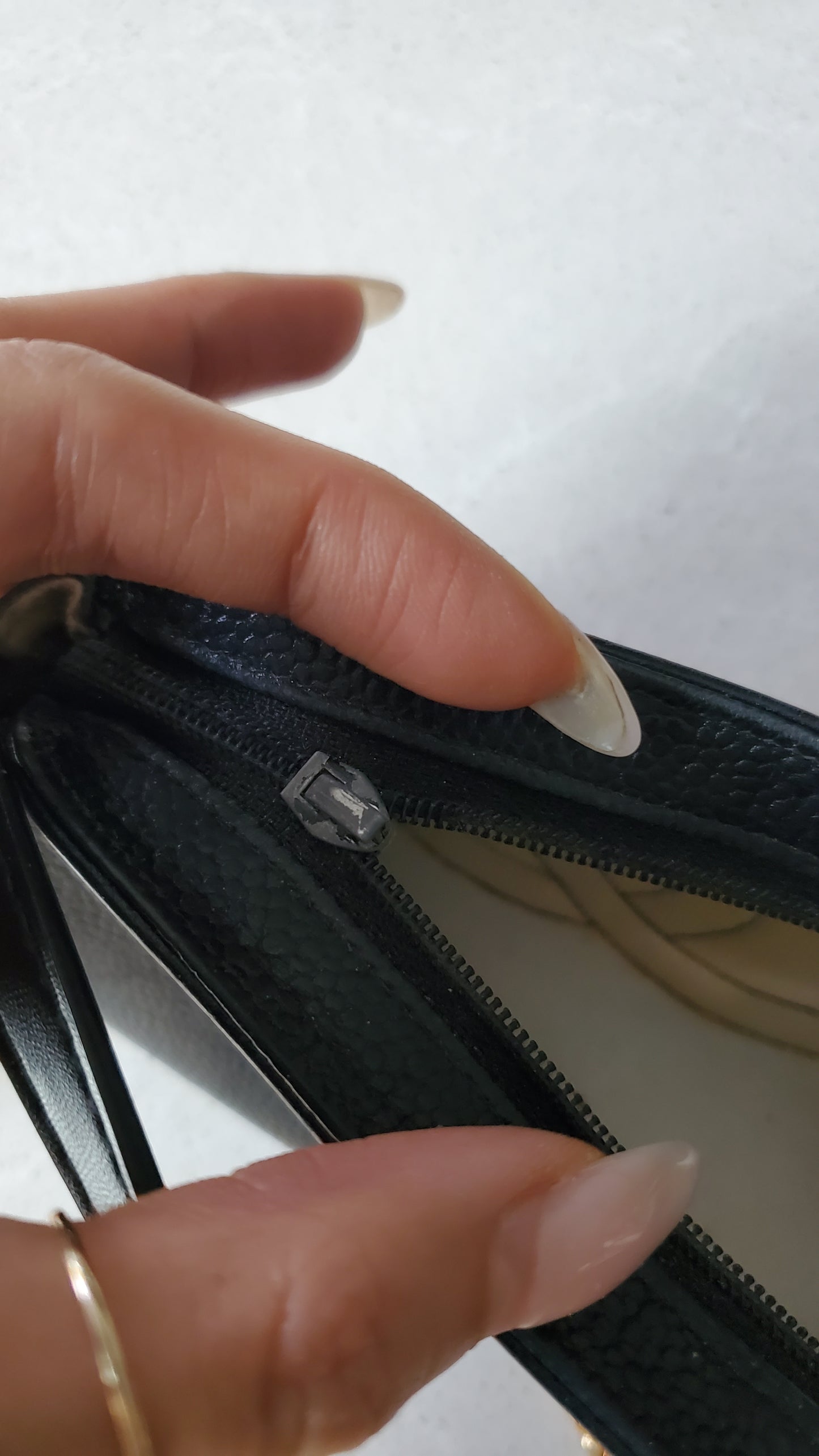 Authentic Chanel Upcycle Mini Black Caviar Pouch with Strap & Chain