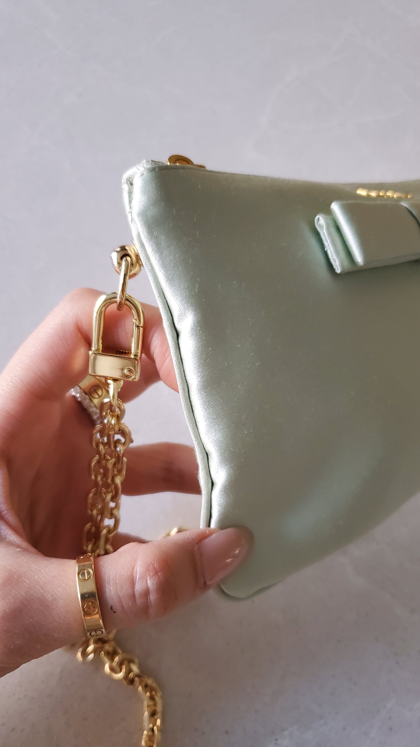 Authentic Prada Upcycle Green Fabric Pouch on Chains