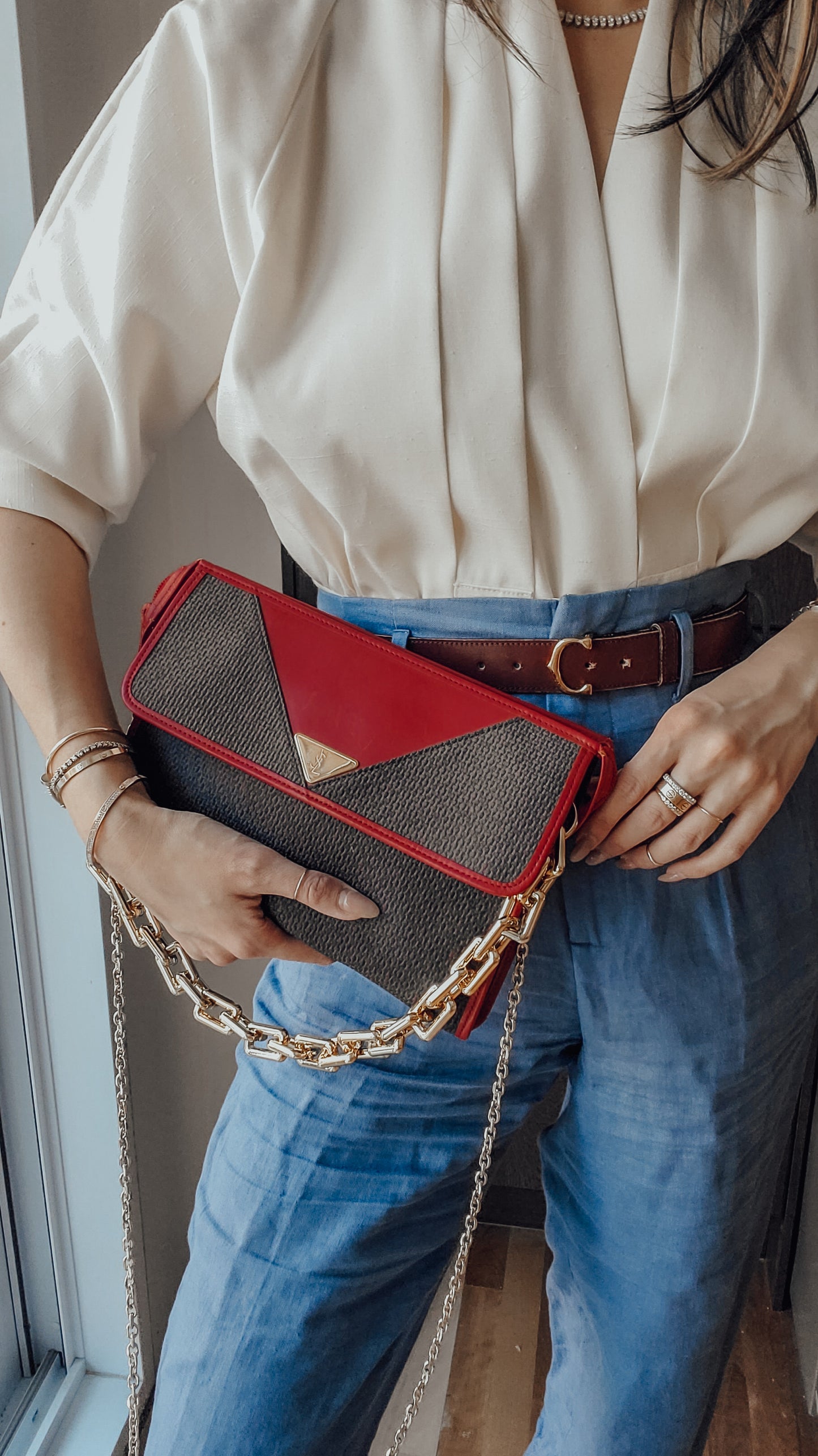 Authentic Vintage YSL Yves Saint Laurent Upcycle Red Purse on Chains