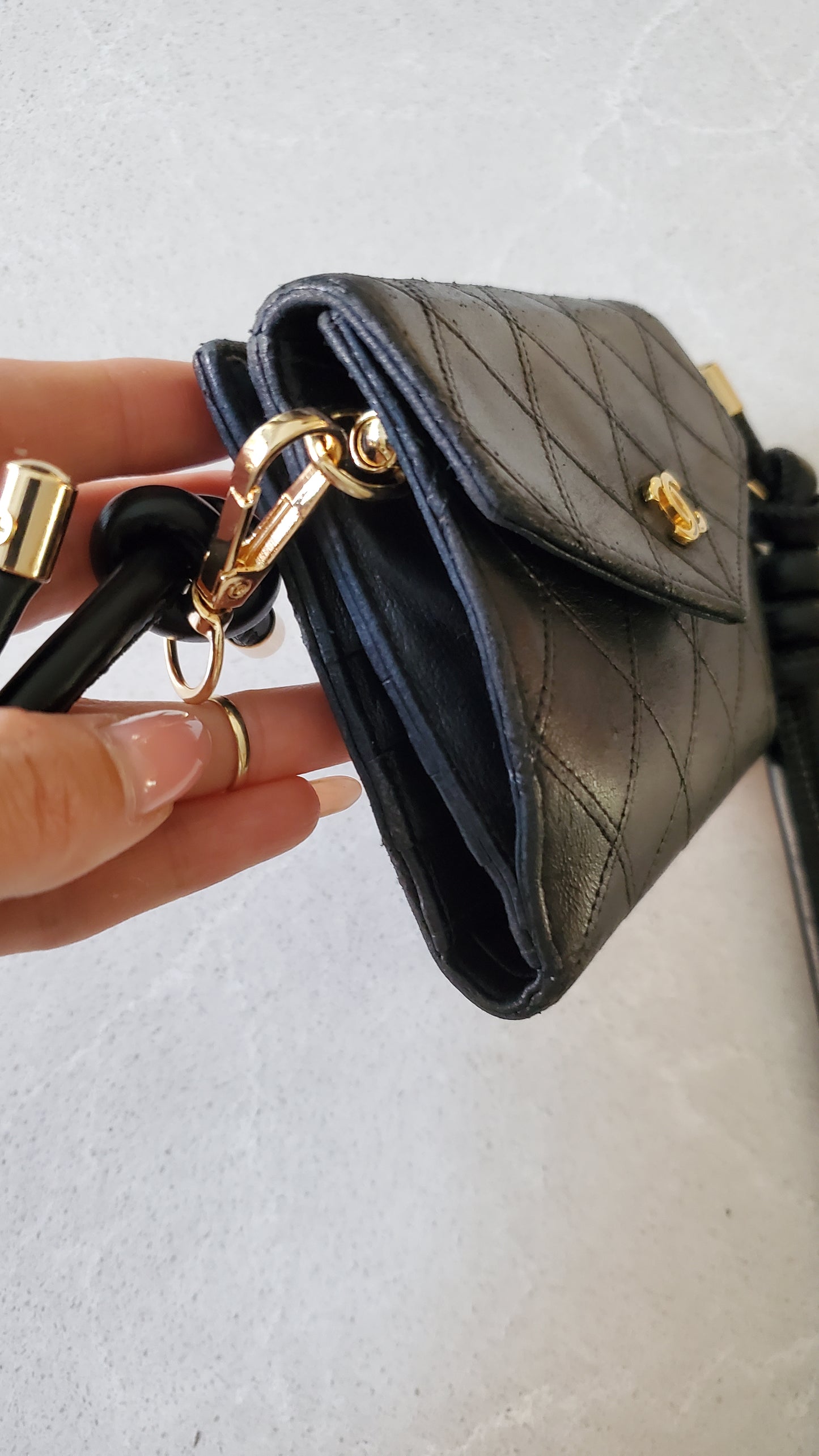 Authentic Chanel Upcycle Black Lambskin Small Wallet on Strap