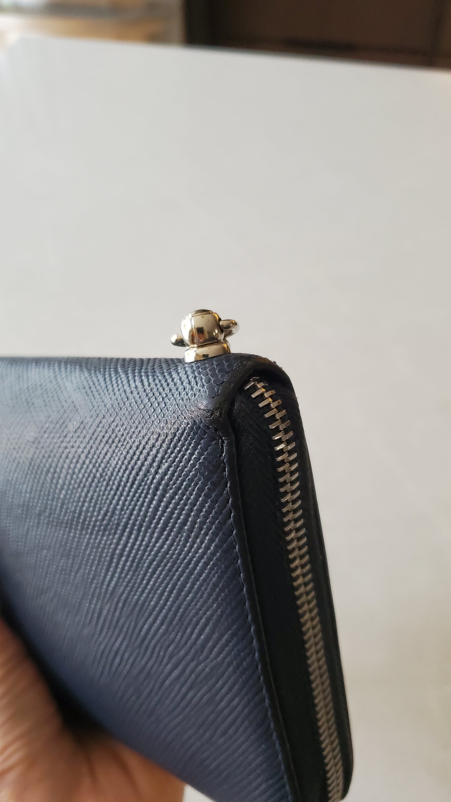 Authentic Prada Upcycle Dark Navy Large Zip-Up Wallet on Chain