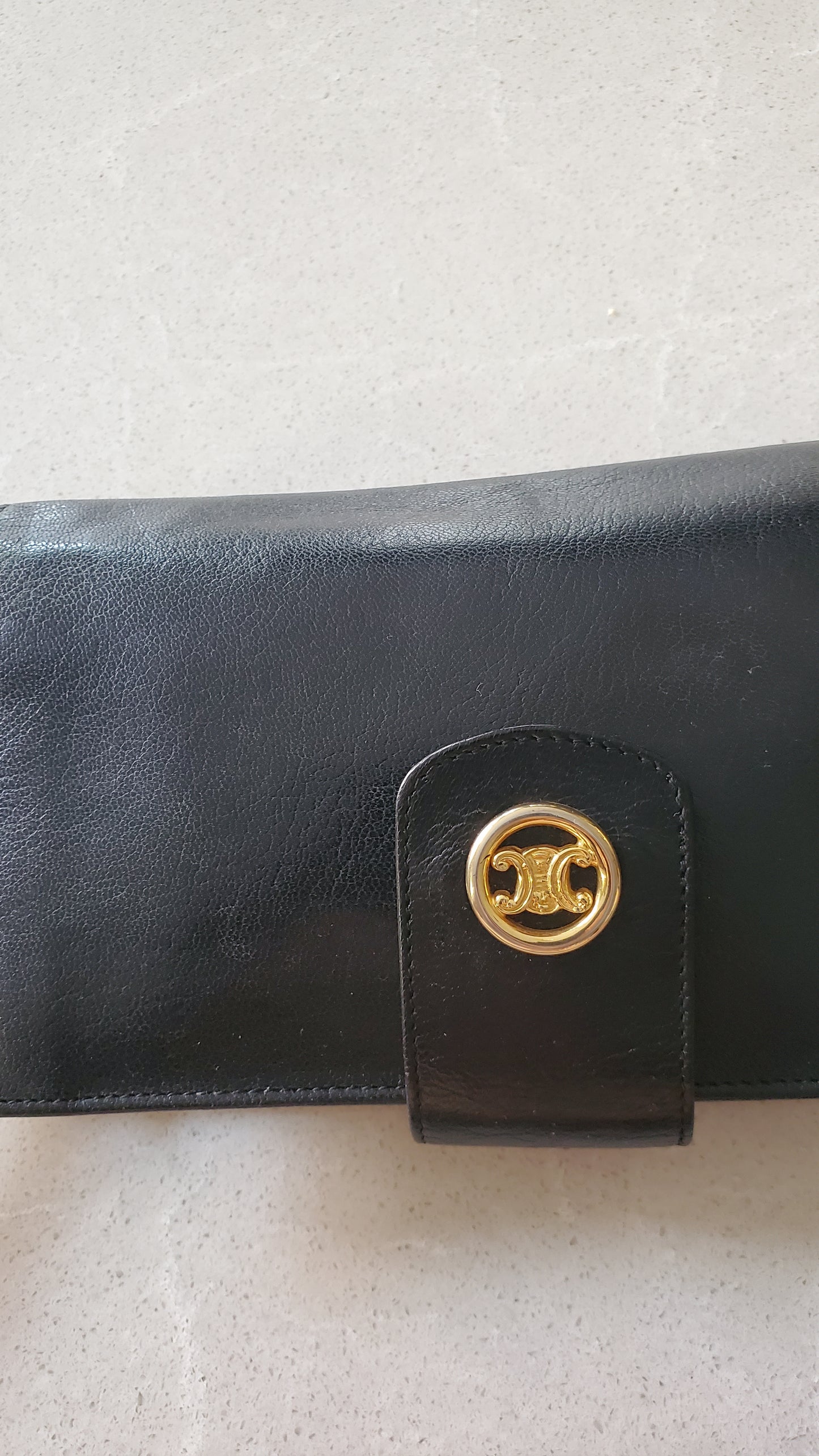 Authentic Vintage Celine Upcycle Long Black Wallet on Strap