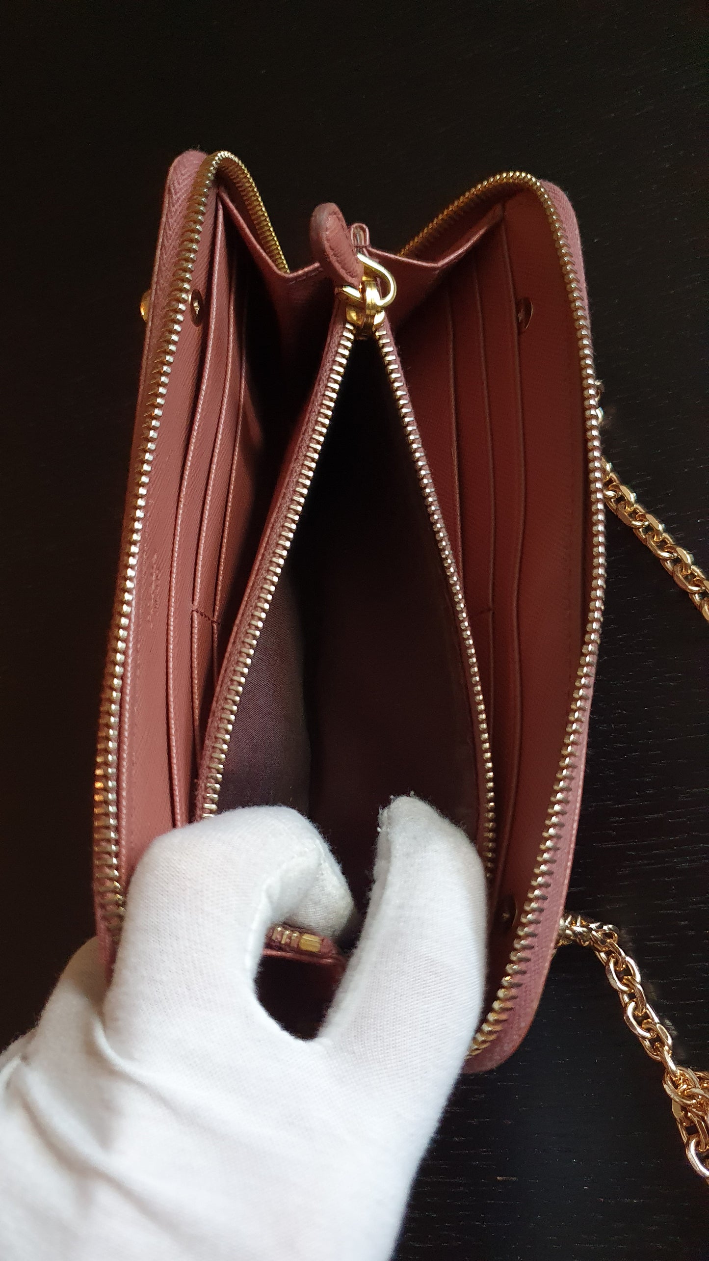 Authentic Prada Upcycle Pink Zip Wallet with Chains