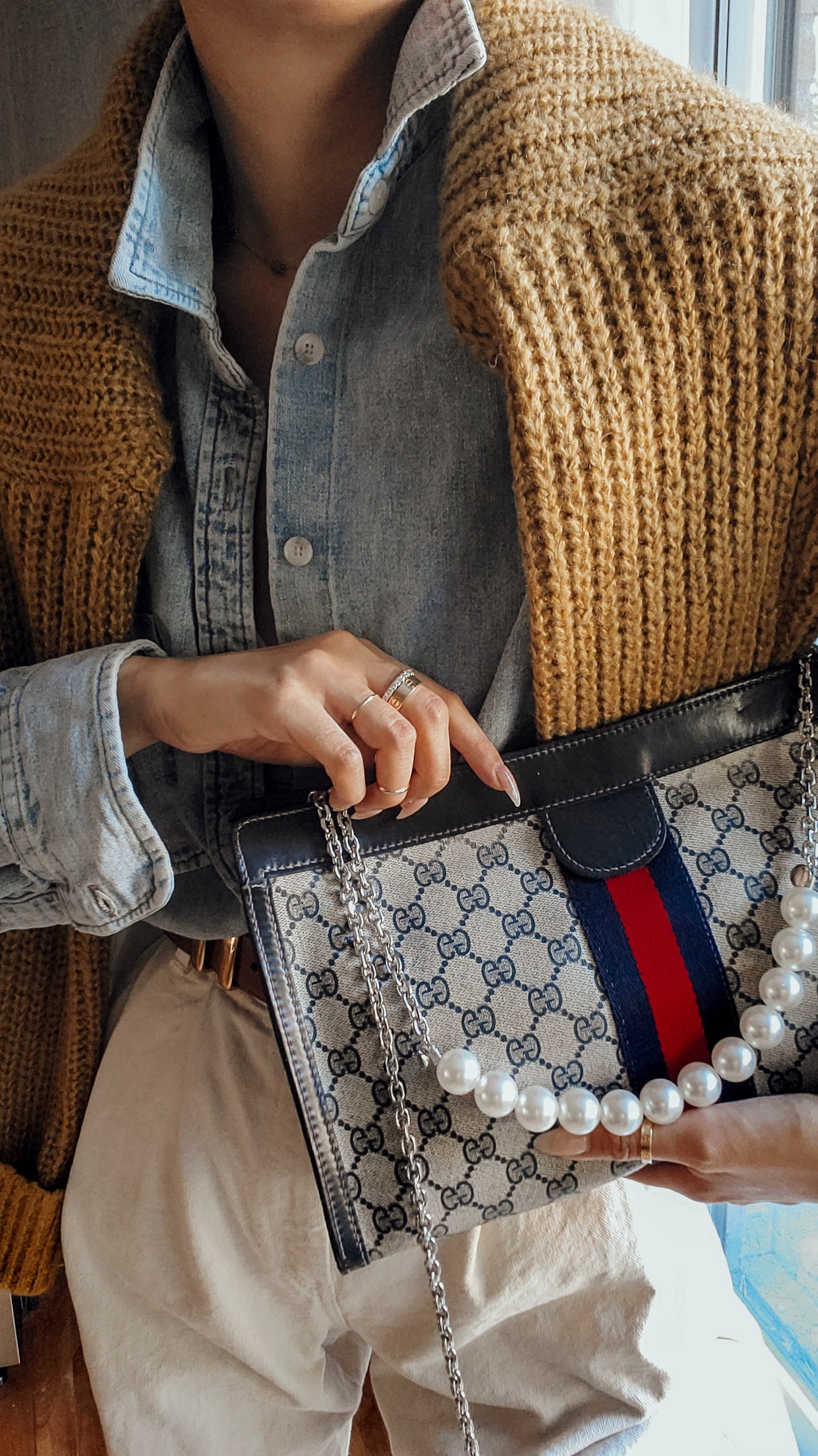 Authentic Vintage Upcycle Gucci Large Bag on Chains (with velcro closing)