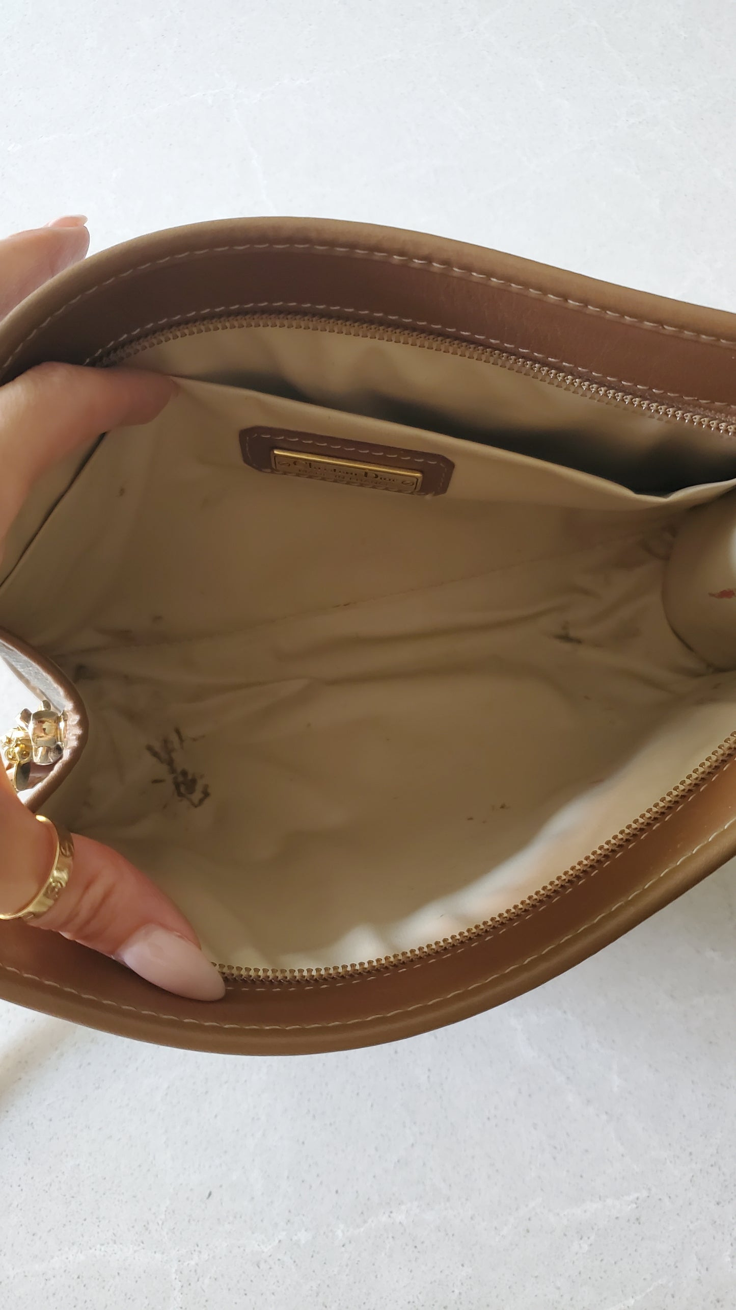 Authentic Vintage Dior Tan Purse on Strap & Chain