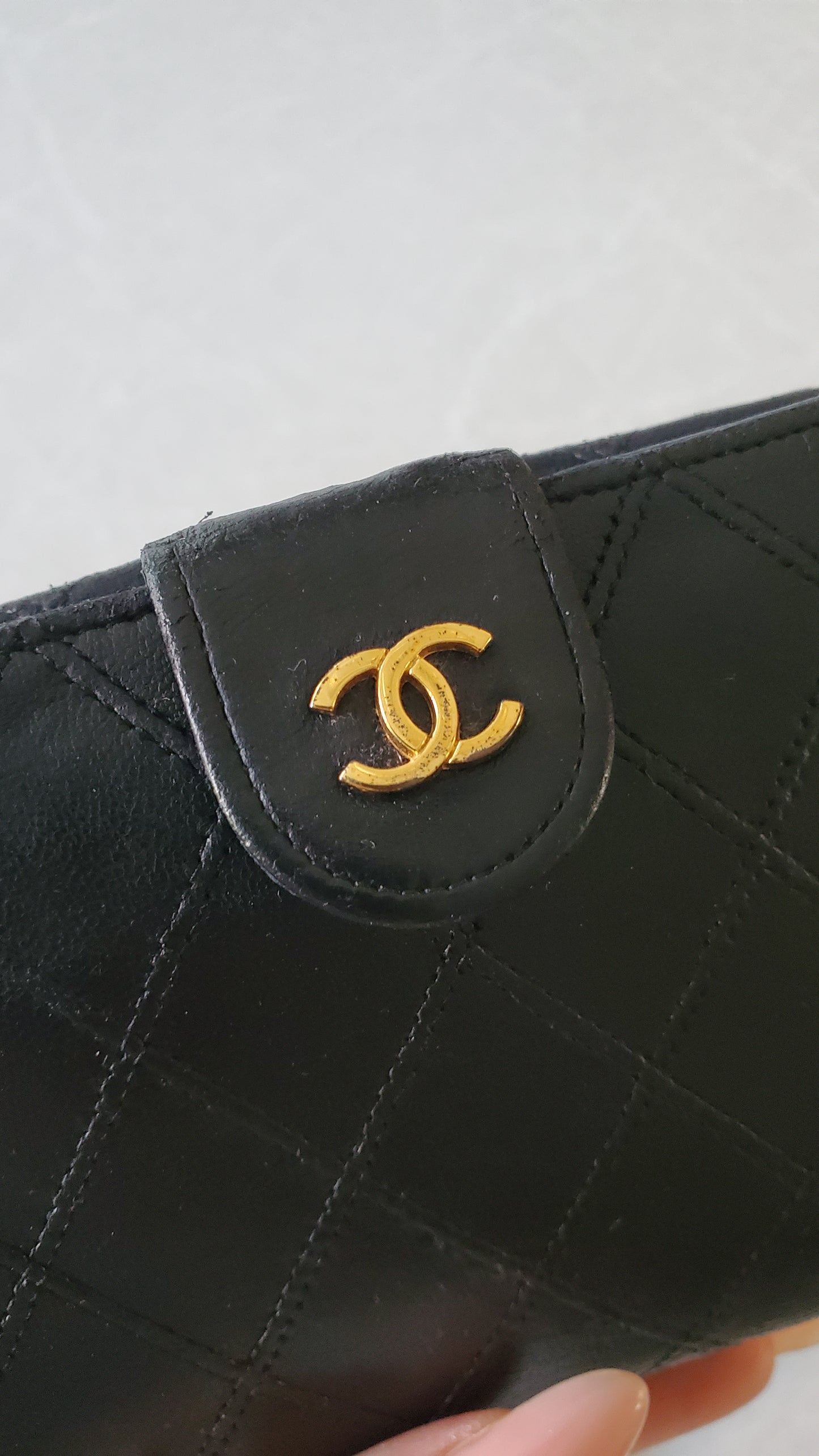 Authentic Chanel Upcycle Black Lambskin Small Wallet on Strap