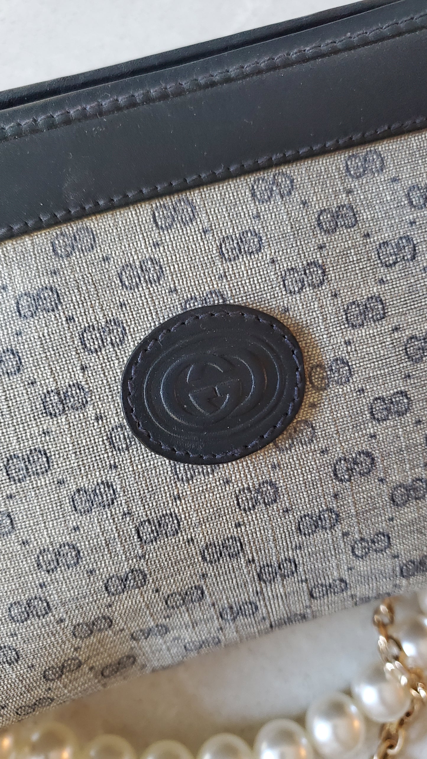 Authentic Vintage Gucci Upcycle Navy Purse on Chains (with pearls)