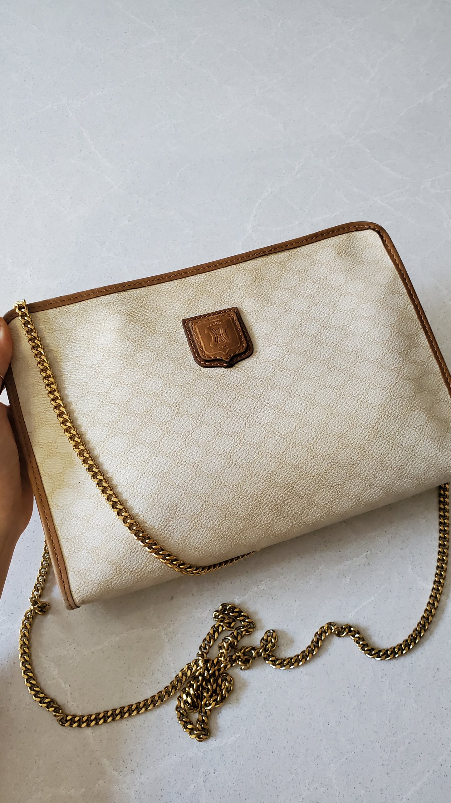 Authentic Vintage Celine Upcycle White Purse on Chain