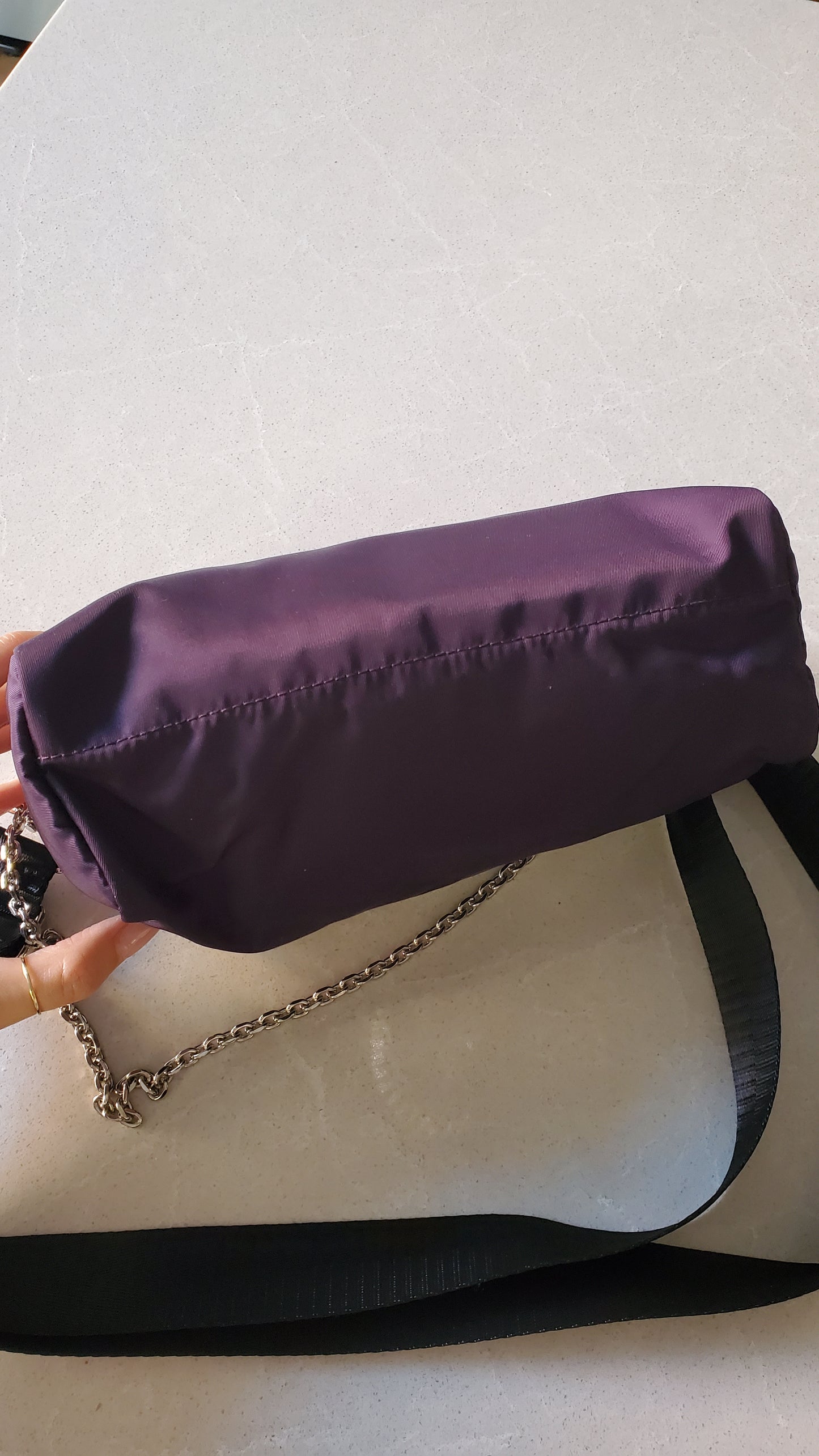 Authentic Prada Upcycle Purple Nylon Medium Size Pouch on Chain & Strap