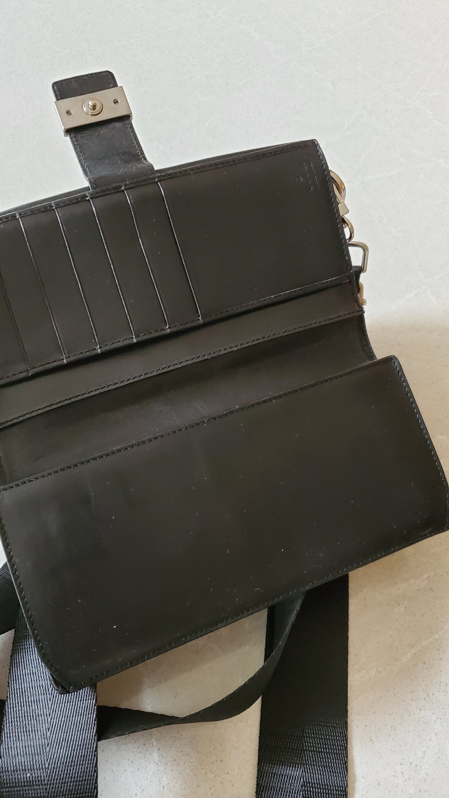 Authentic Gucci Upcycle Black/ Fabric Canvas Long Wallet on Strap & Chain